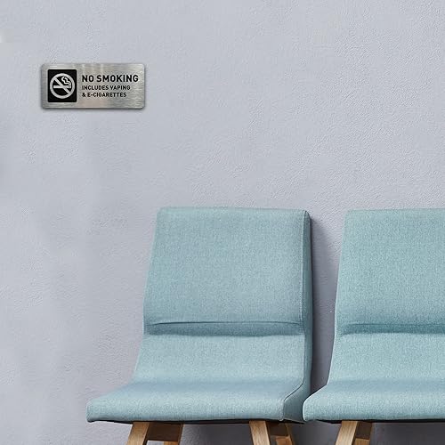 Miniatura 3 de Letrero sin fumar letreros de no fumar sin vapeo para empresas incluye tiras adhesivas para una fácil instalación letrero de metal cepillado que no