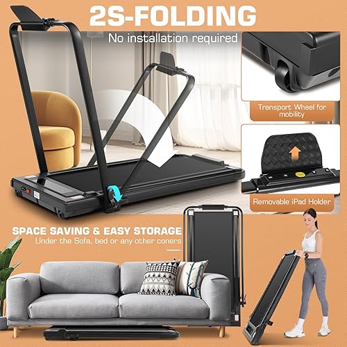 Miniatura 5 de ANCHEER Caminadoras plegables para el hogar máquina de correr con monitor LCD cintas de correr eléctricas con agarre de pulso y llave de seguridad