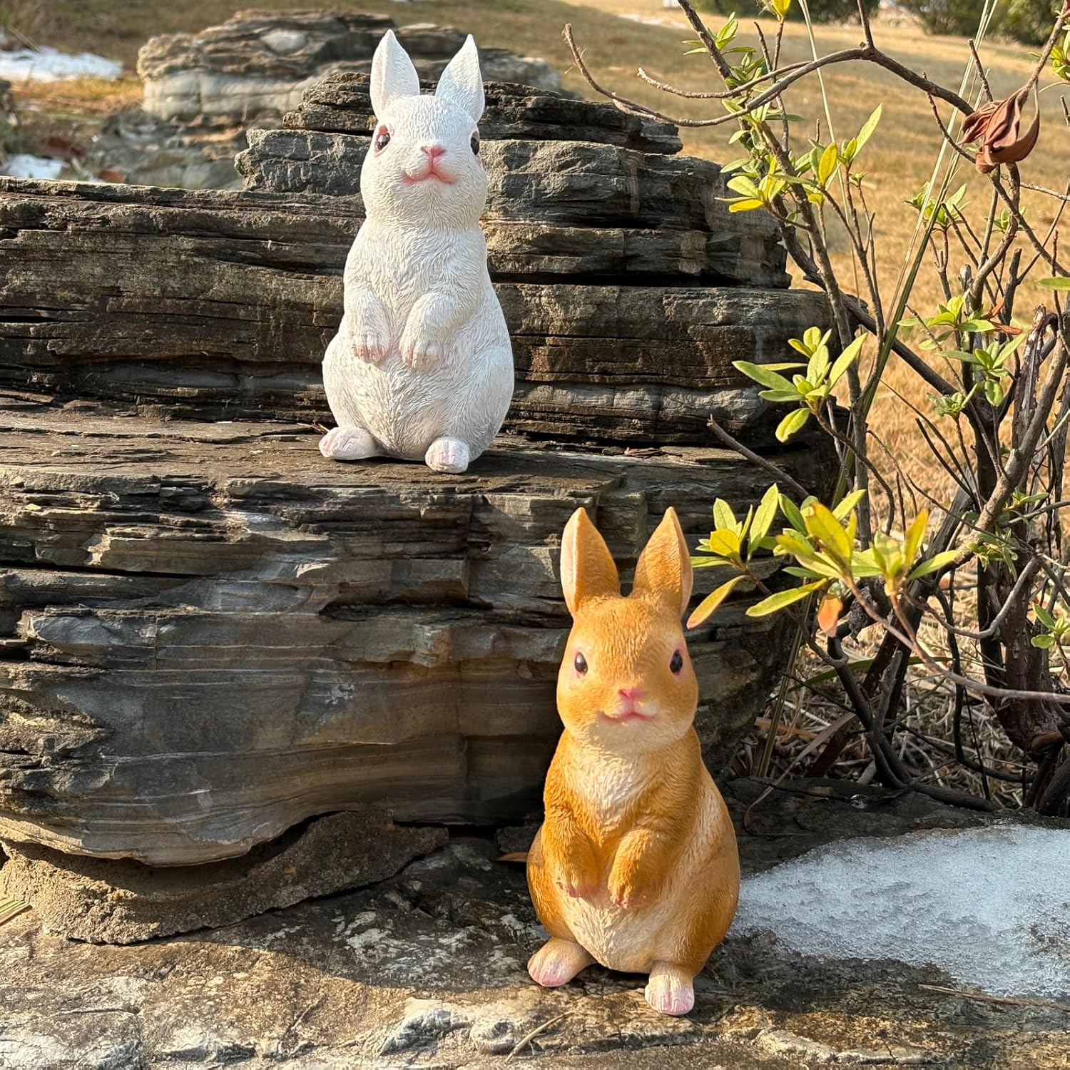 Bunny Decor Yard Decorations Outdoor, A Pair Resin Garden Rabbit Statues, Cute Bunny Yard Statues for Home Garden Outdoor Decorations, Easter Rabbit Statues (2PCS-A)