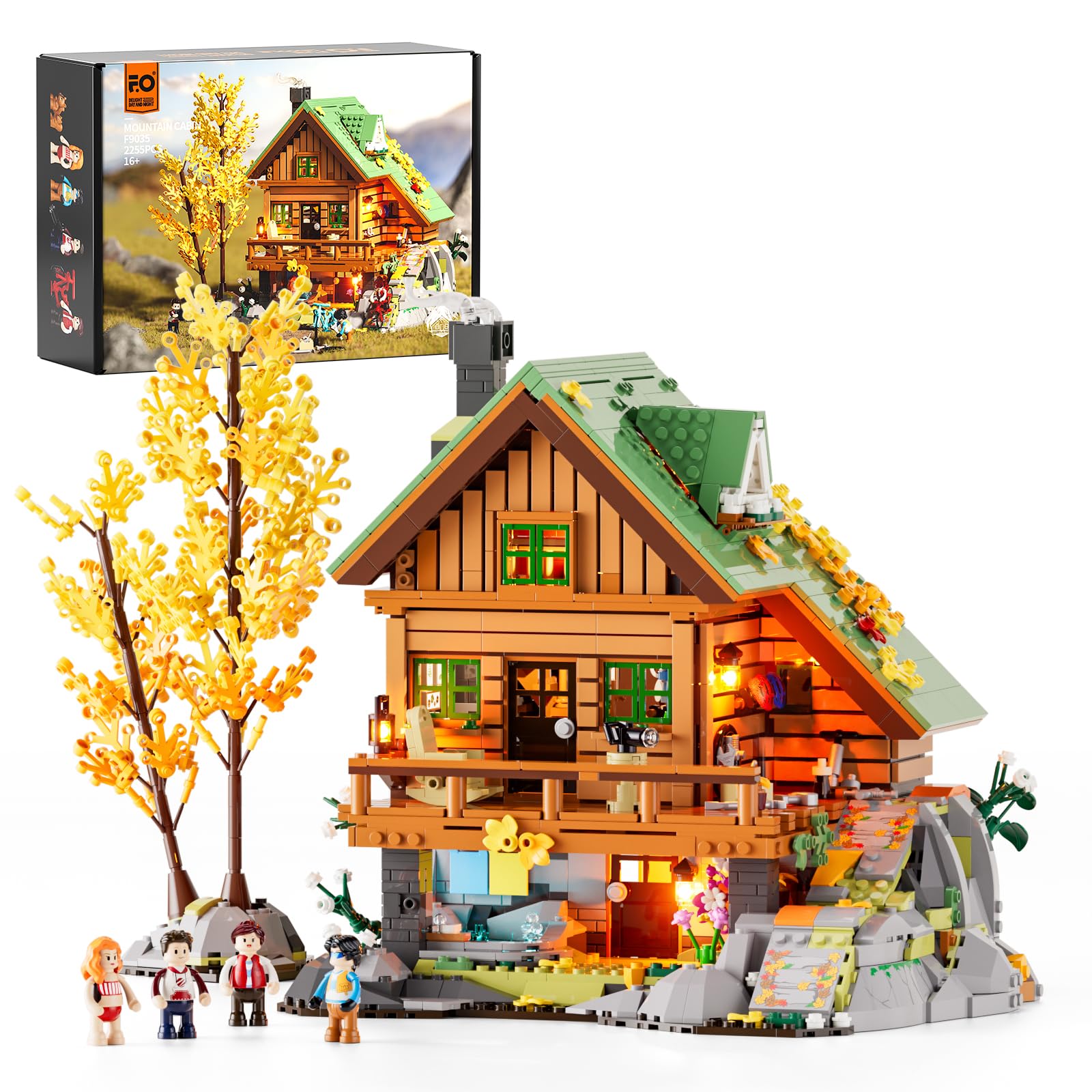 Mountain Cabin Lighting Building Bricks Set, 2255 Pcs Friends Modular House Toy Buliding Blocks Set for Adults and Teen