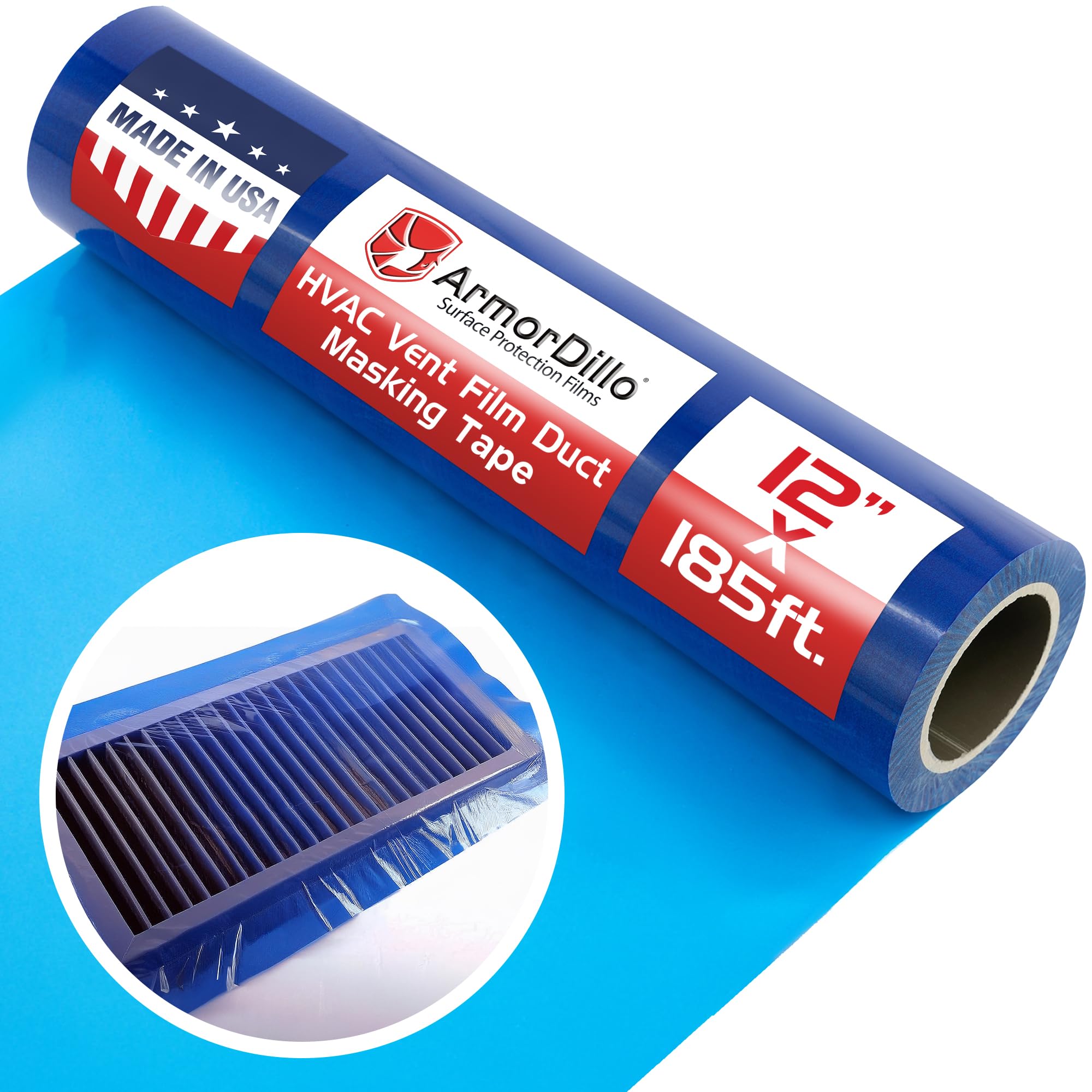 Armordillo16.27 per roll - 5 Rolls (case) Regular-Tack Adhesive HVAC Vent Sealing and Masking Tape. Normal Tack Vent Film 12" x 185 Perfed