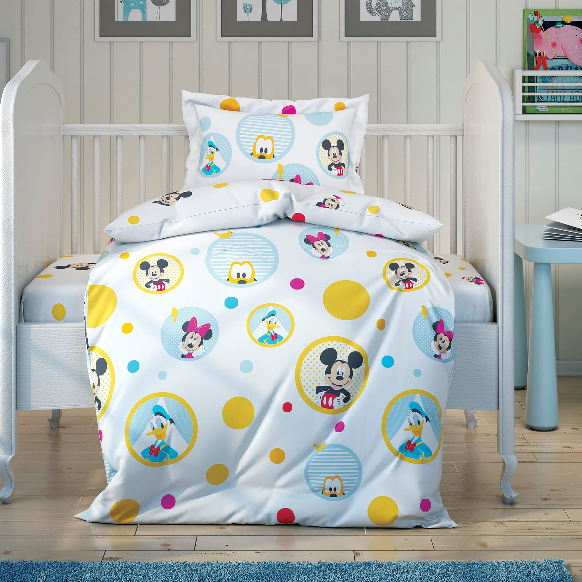 Taç Lisanslı Disney Mickey&Friends Baby Nevresim Takımı, Beyaz/Baskılı