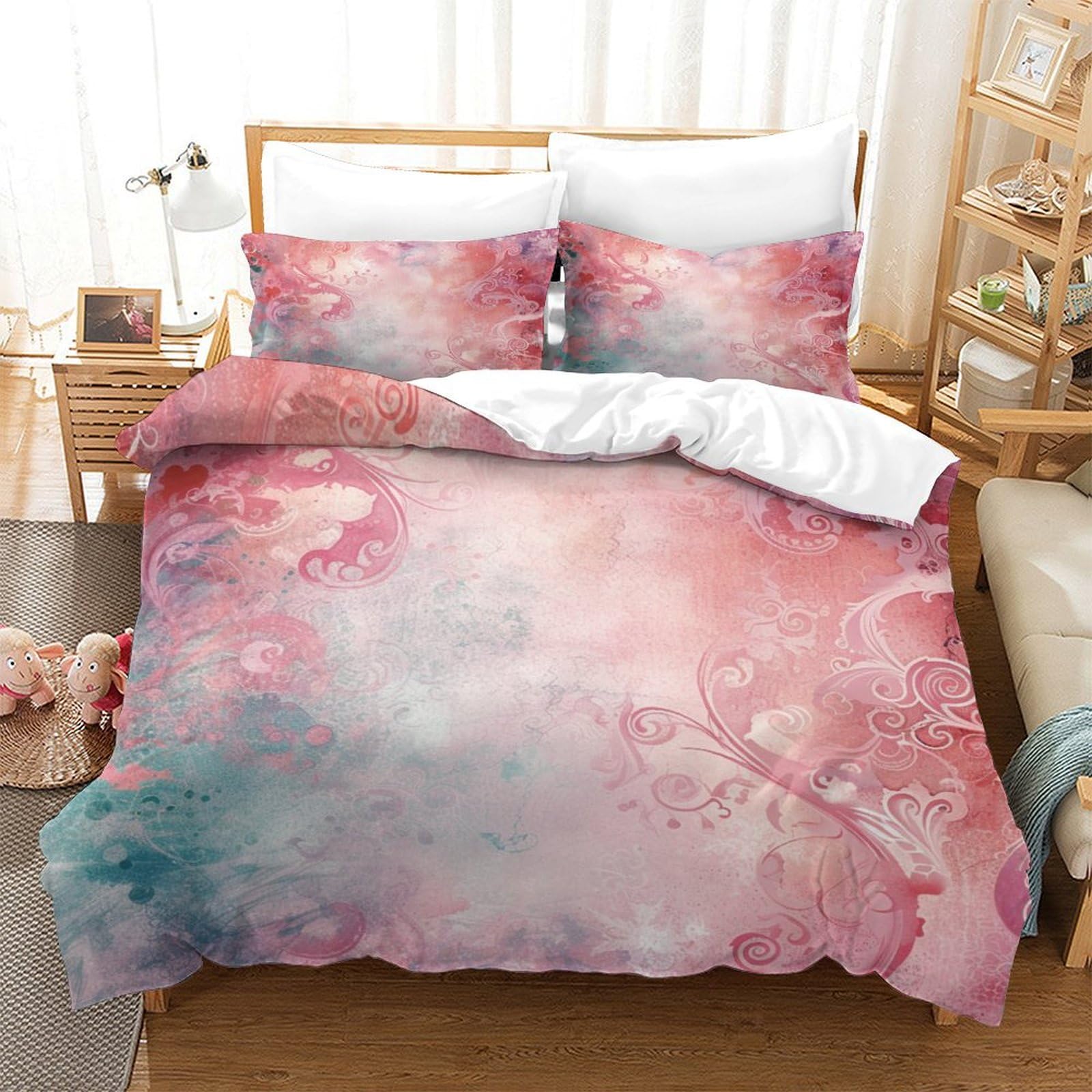 P1S9U7W5Y Dreamy Watercolor 3D Printed Duvet Cover Set 3pcs Soft Microfiber Fantasy Clouds Bedding Set Double（200x200cm）
