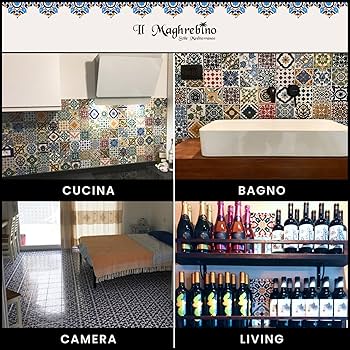 30 Mattonelle Tunisine 15x15cm - Ceramica Smaltata, Serigrafia Artigianale Per Rivestimenti