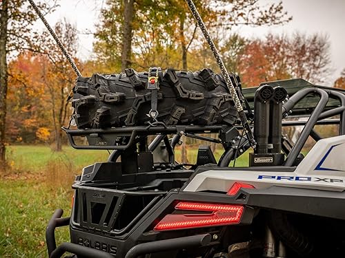 Miniatura 5 de SuperATV Estante de carga para Polaris 2020+ RZR PRO XP de 4 asientos. Se puede utilizar como un portaneumáticos de repuesto, se adapta a un