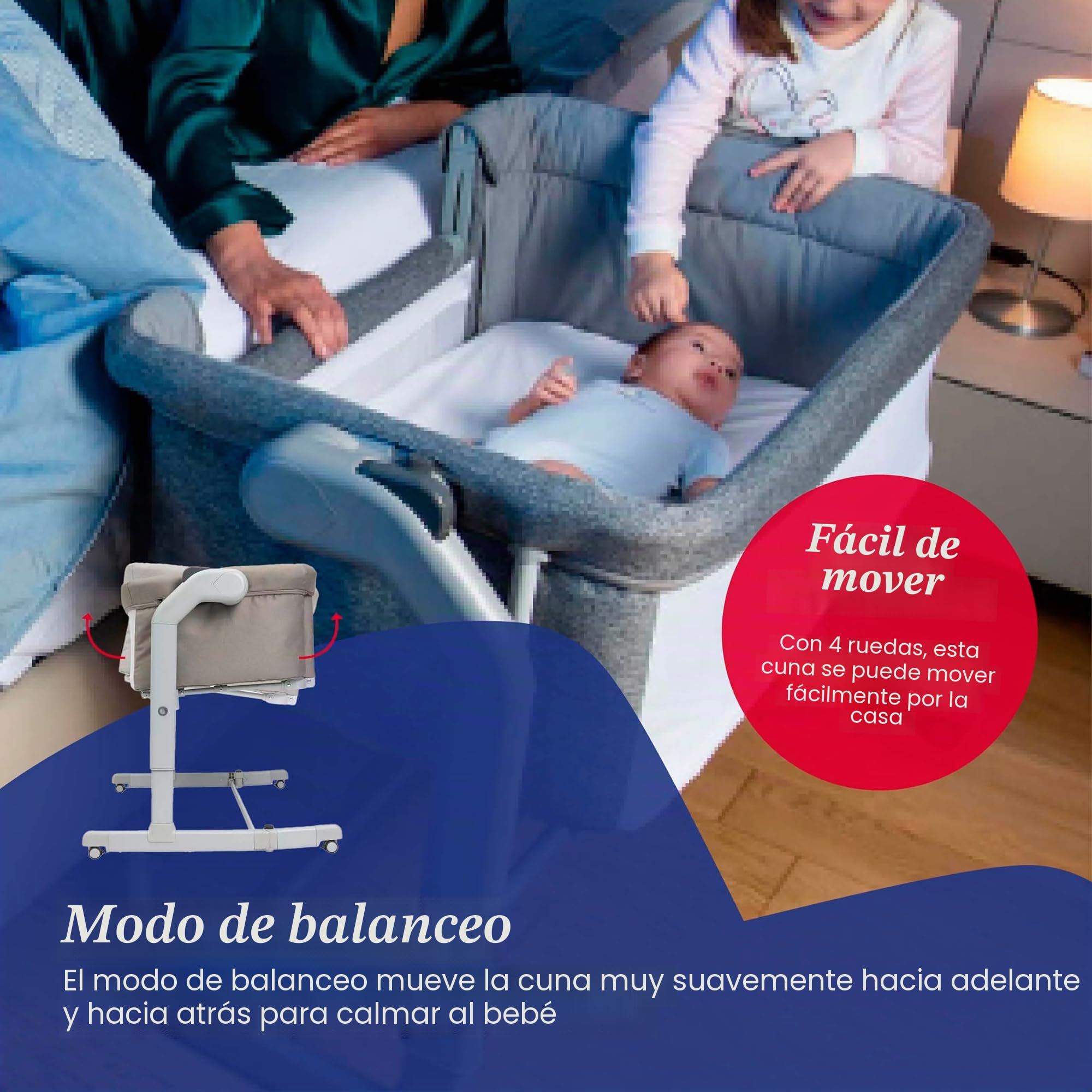 Chicco Next2Me Magic EVO - Cuna Infantil, Compatible con Diferentes Camas, Modo balancín, Altura Ajustable, Barrera Deslizante, 4 Ruedas, Buena circulación de Aire, colchón y Bolsa incluidos, 0-6 m