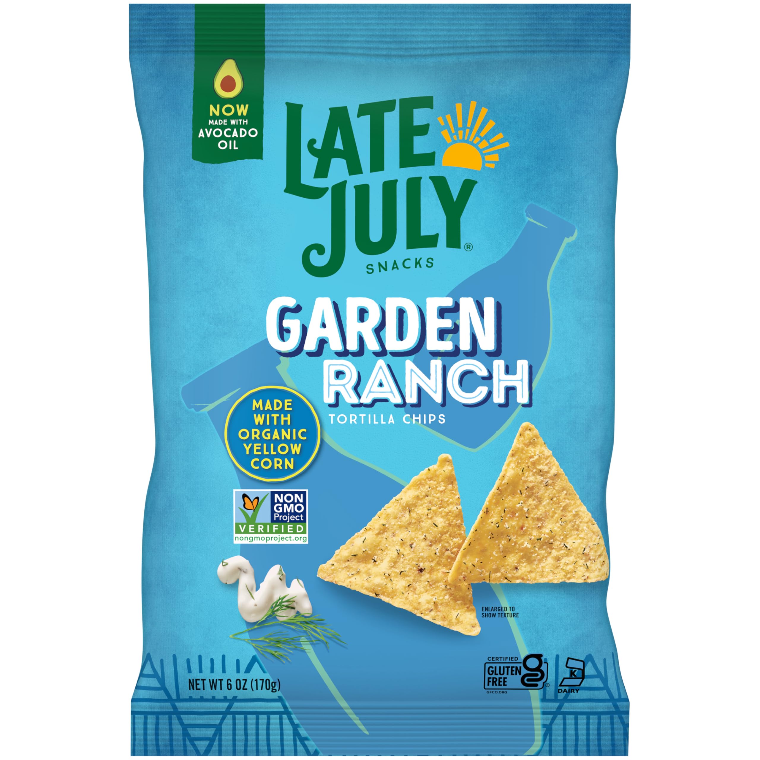LATE JULY Snacks Garden Ranch Tortilla Chips, 6 Oz Bag