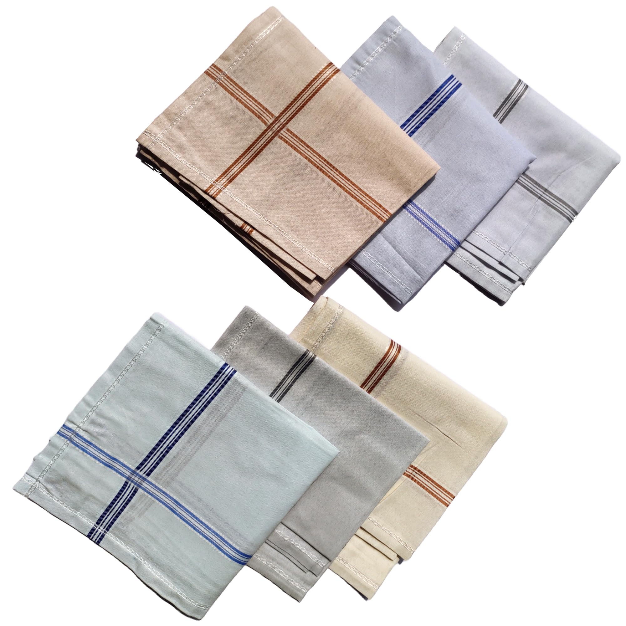 Men's Handkerchiefs Pure Cotton Soft Colourful Striped Premium Big Jumbo Large Sized Full Hanky (Pack of 3)-image-10
