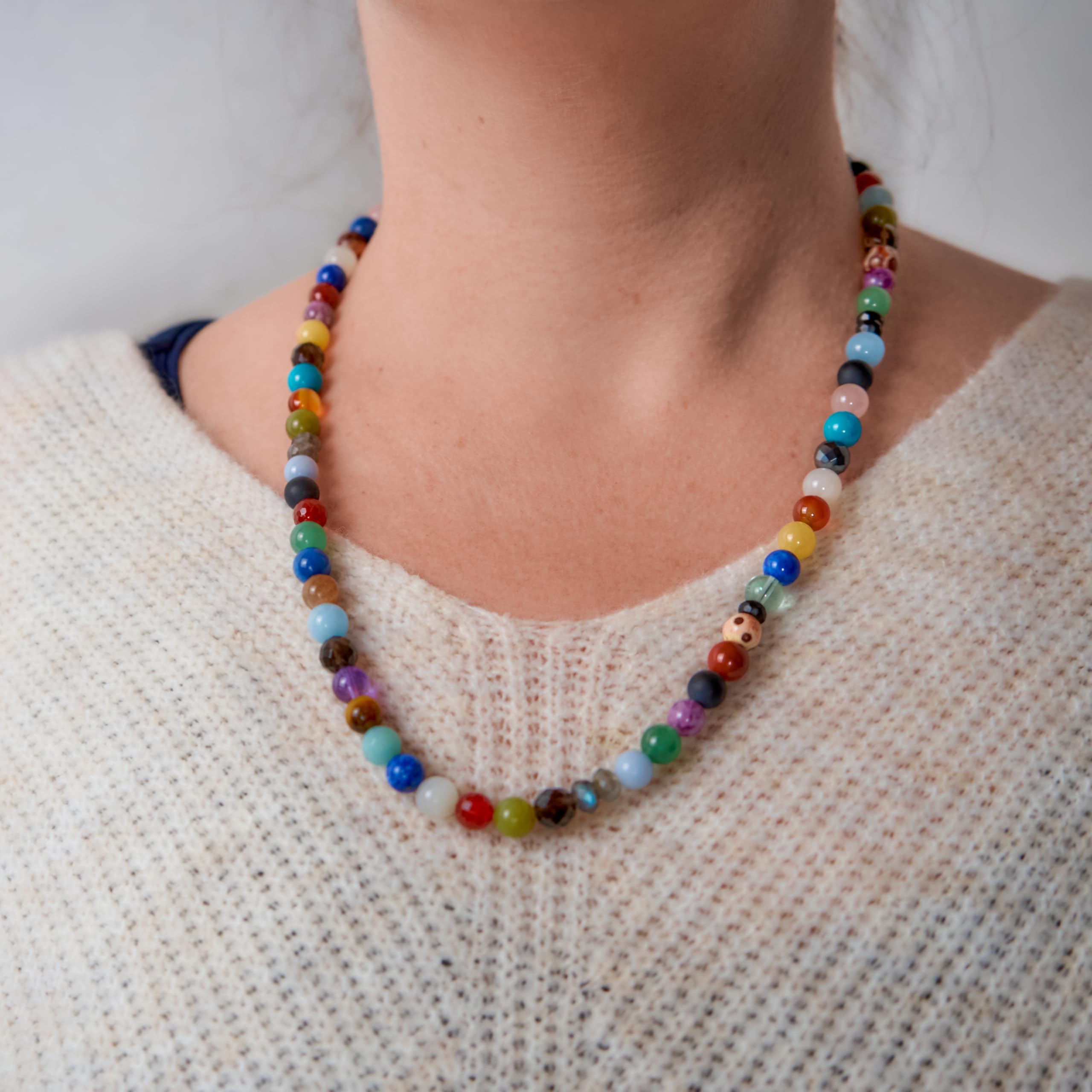 Bunte Edelstein Kette 60cm 925 Silber Halskette