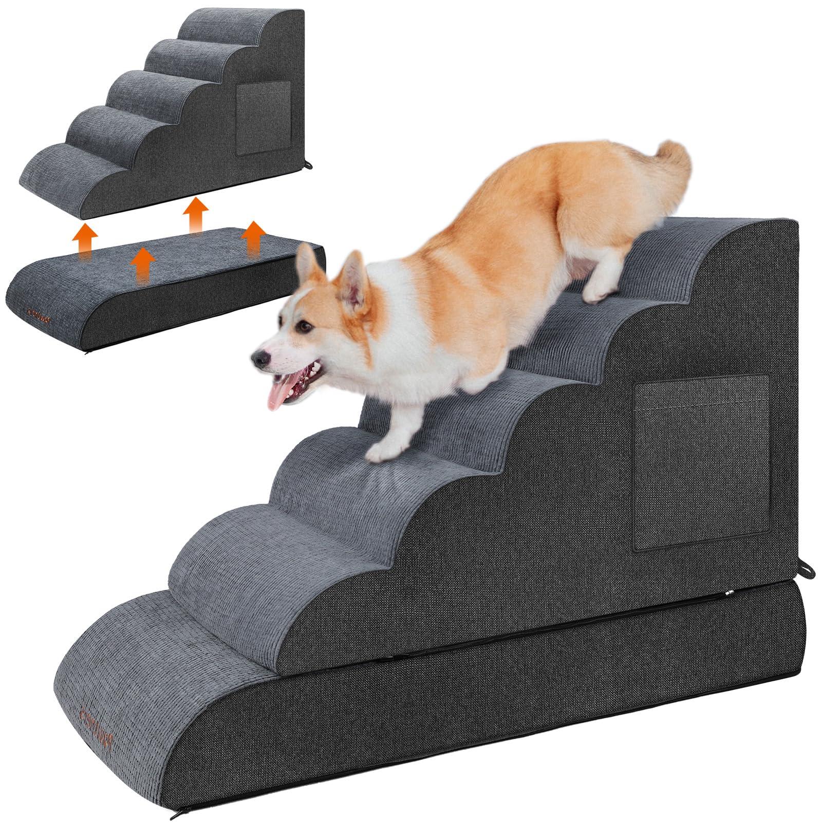 Dog Steps For Bed PETMAKER Foam Pet Stairs For Small Dogs, Cats