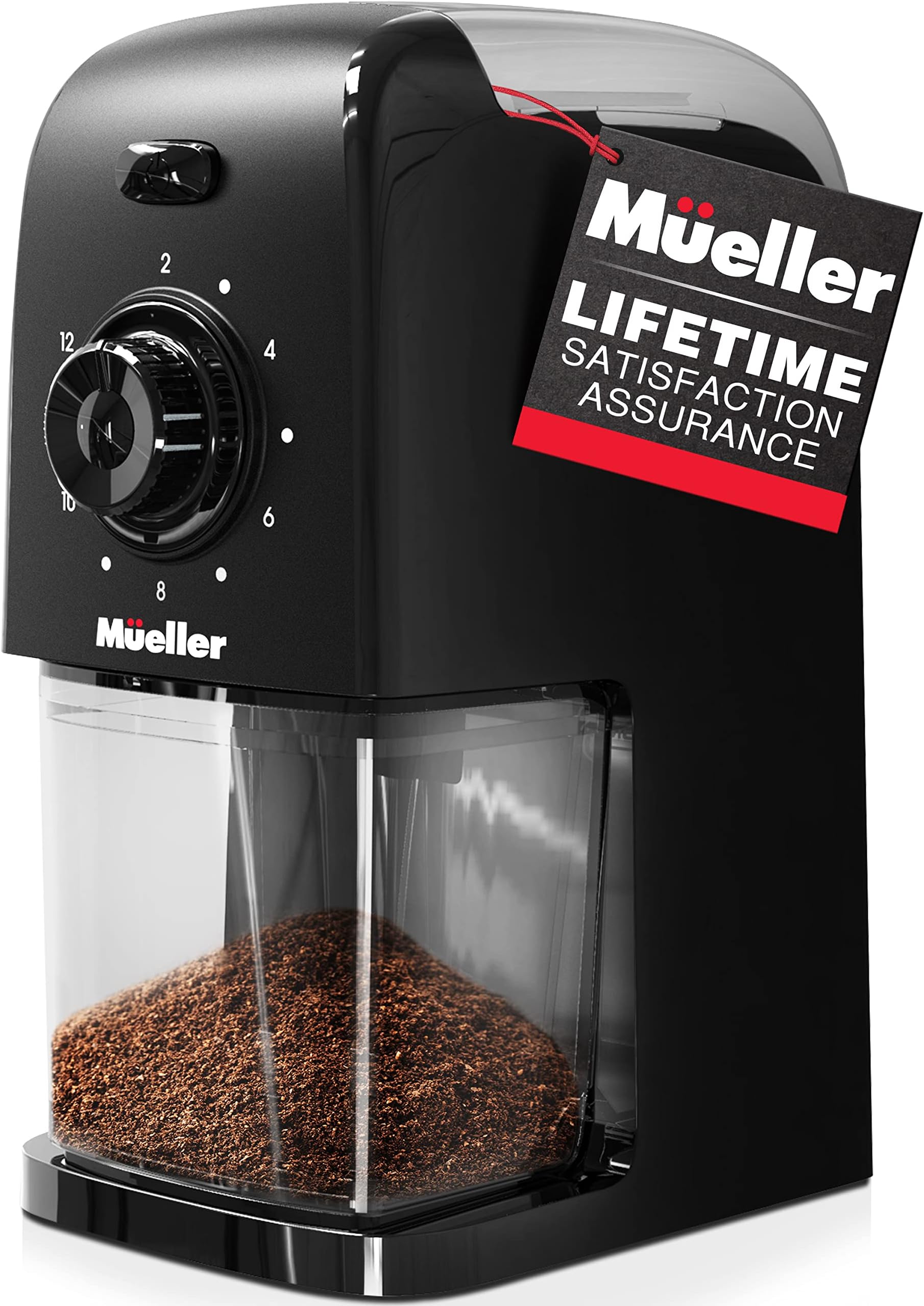 Mueller SuperGrind Burr Coffee Grinder Electric with Removable Burr Grinder Part - Up to 12 Cups of Coffee, 17 Grind Settings with 5,8oz/164g Coffee Bean Hopper Capacity, Black