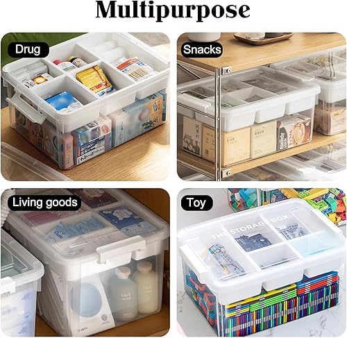 Miniatura 4 de Caja de almacenamiento de plástico de 17 cuartos de galón con bandeja extraíble, caja de almacenamiento portátil con tapas, organizadores de