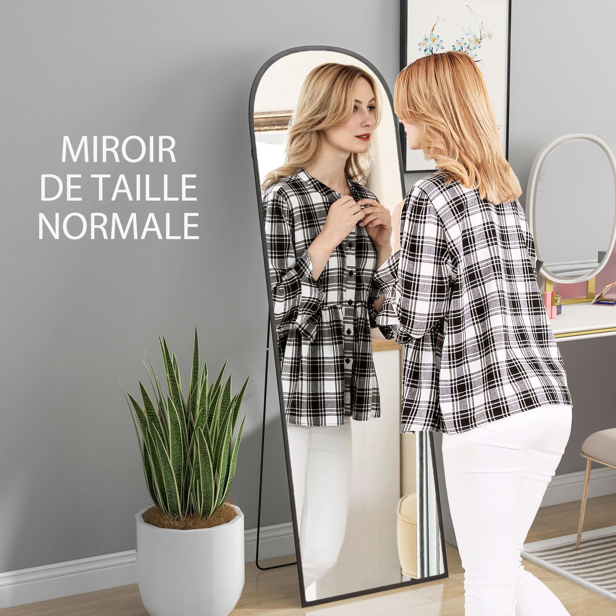 HOMCOM Miroir sur Pied Mural Rectangulaire Cadre Aluminium 50 x 161,5 cm Noir