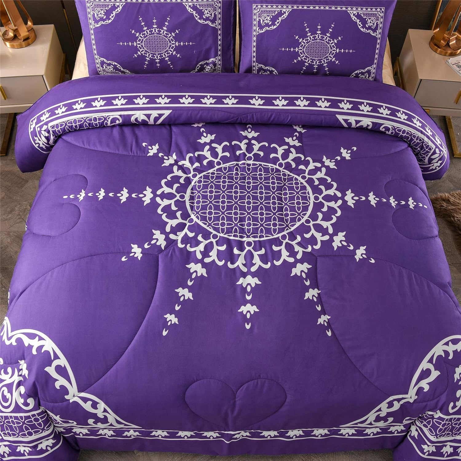 A Nice Night Simple Line Paisley Stripes Pattern, Hotel Style Lightweight Ultra Soft Bedding Set, Microfiber Comforter Set (Purple)