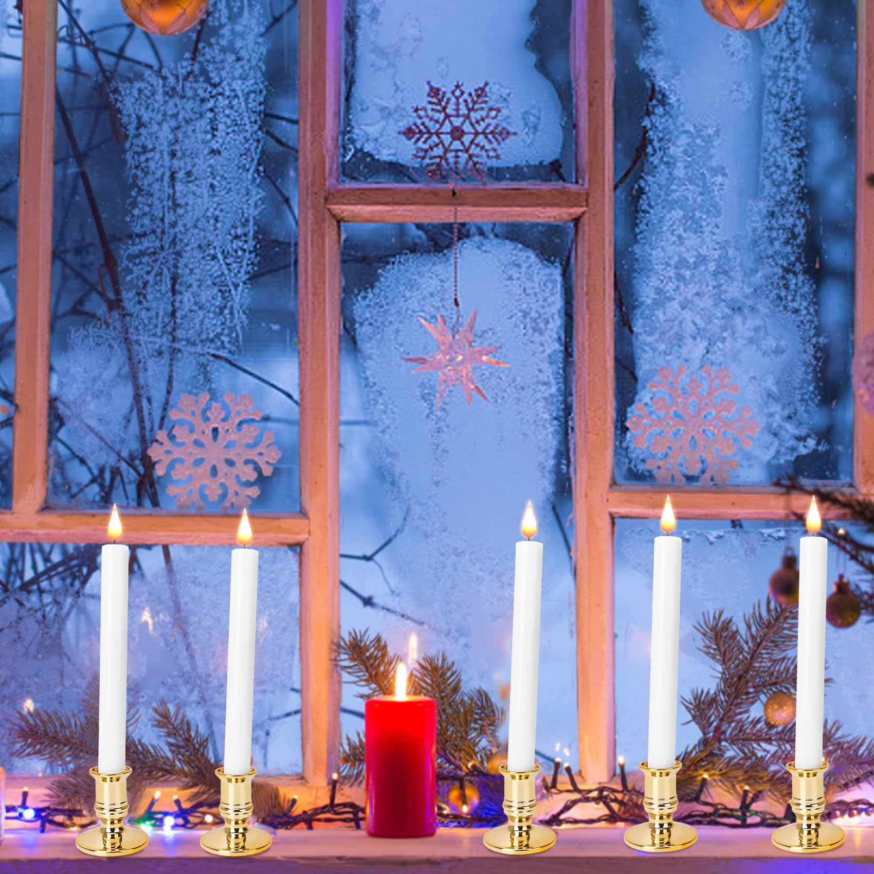 beek Candele a LED per finestra senza fiamma con telecomando, set da 10 candele a stelo a batteria, con portacandele dorate rimovibili, ideali come decorazione natalizia, luce di nozze