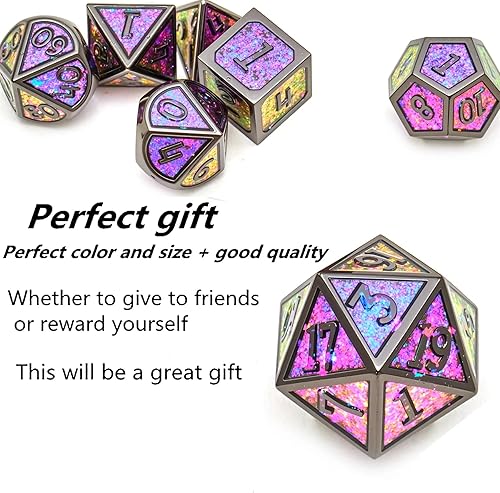 Miniatura 2 de Juego de dados de metal D&D, 7 piezas de dados poliedro DND D20 D12 D10 D8 D6 D4, adecuados para juegos de rol de Calabozos y Dragones, juego de