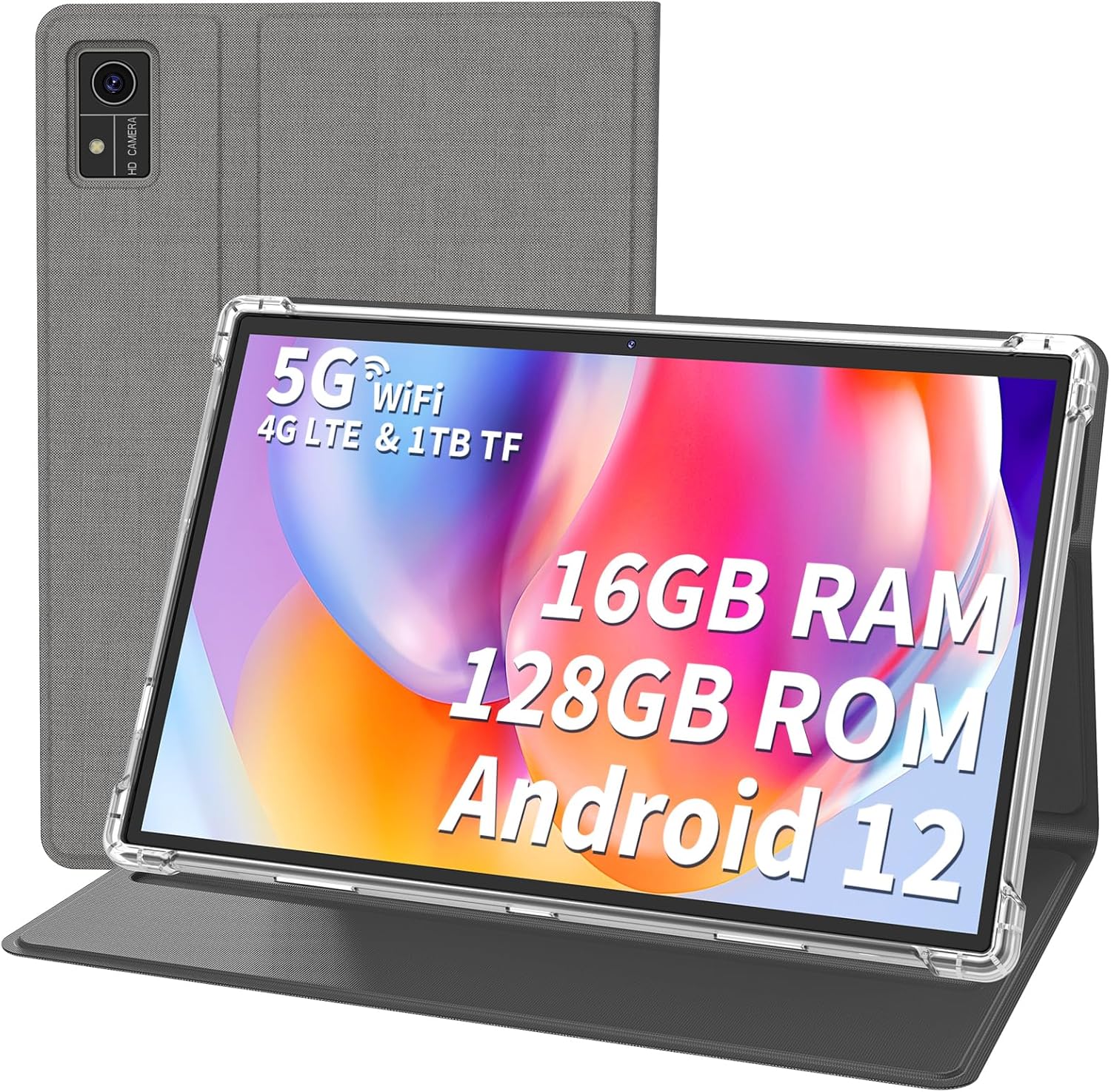 Android Tablet 10 inch, 16GB RAM 128GB ROM, 1TB Expand, Android 12 Tablet with Octa-Core, 5G WiFi, 4G/LTE, 8000mAh Battery, Bluetooth5.0, FHD Screen, GPS, GMS Certified(Silver)