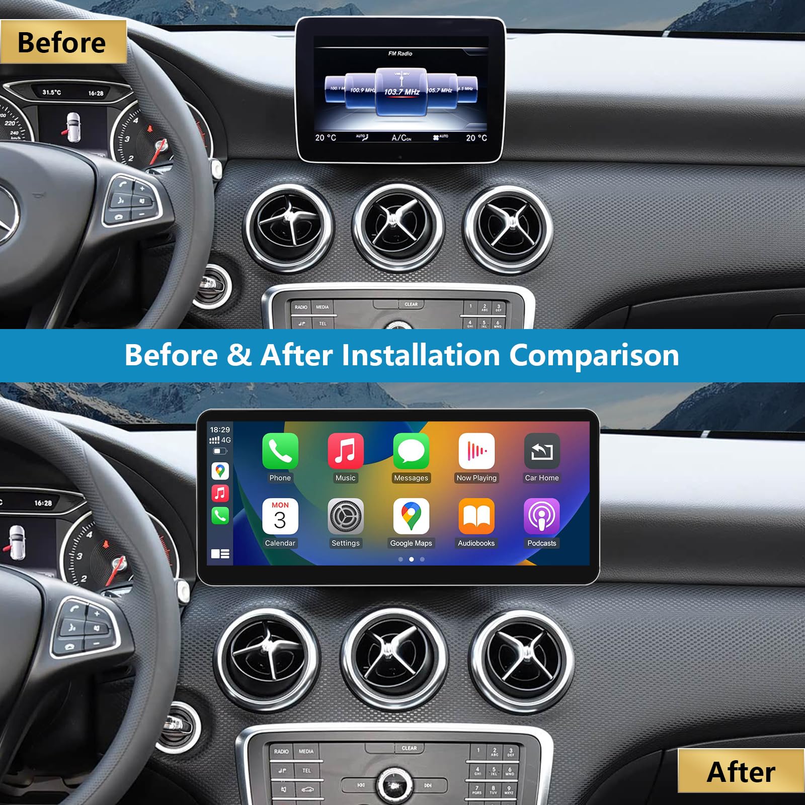 Autoradio 12,3 Pouces, CarPlay/Android Auto/Mirrorlink/GPS pour Mercedes Benz Classe A GLA CLA W176 C117 X117 X156 (2016-2018) avec NTG 5.0/5.1/5.2, Navigation, DSP intégré