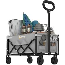 Outsunny 60L Foldable Festival Trolley on Wheels, Drop-Down Tailgate, Grey