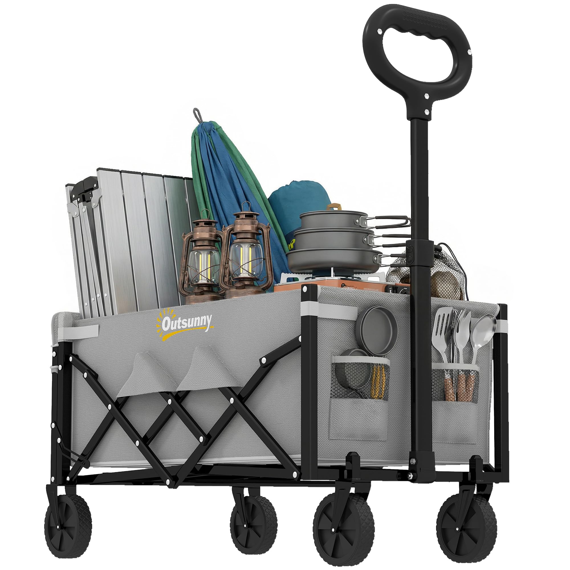 Outsunny 60L Foldable Festival Trolley on Wheels, Drop-Down Tailgate, Grey