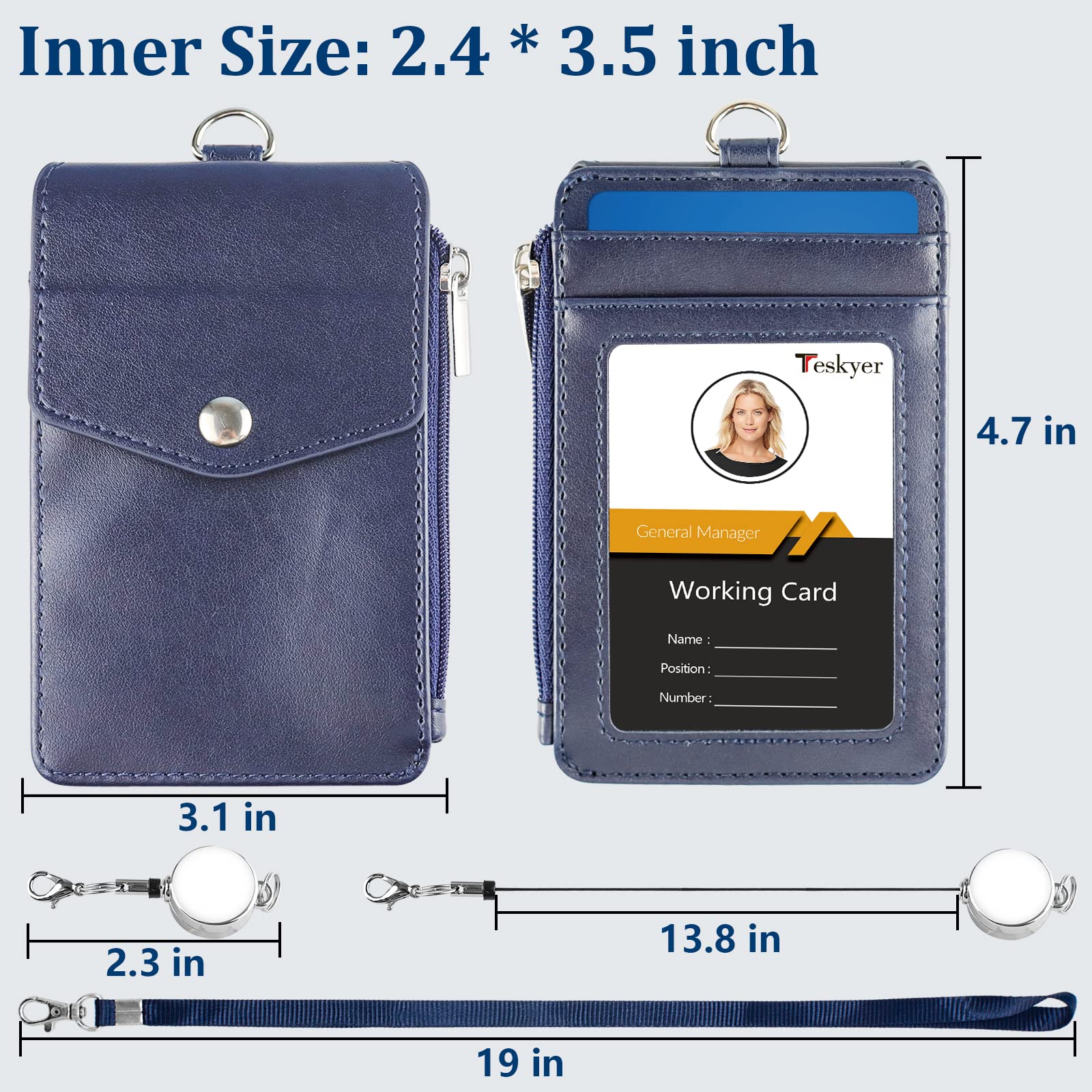 Cordino Con Bobina Retrattile E Porta Carte D'identità, Colore Blu Abbinato. Pratico Set Per Badge E Tessere, Realizzato In Metallo. Prodotto Nel Regno Unito, Nuovo.