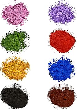 Pifito Oxide Pigment Colorants Sampler - 8 Beautiful Colors for Soap Making Supplies .25 oz ea - Red, Blue, Yellow, Pink, Green, Brown, Black, Violet - Bath Bombs Coloring Powder