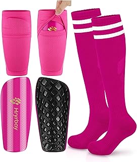 Hryrbay Kids Soccer Shin Guards with Sleeves and Socks Youth Shin Pads Set | High-Strength PP Shell, EVA Backing, Age 3-16, Protective Lightweight Soccer Equipment, Ideal for Playing Training