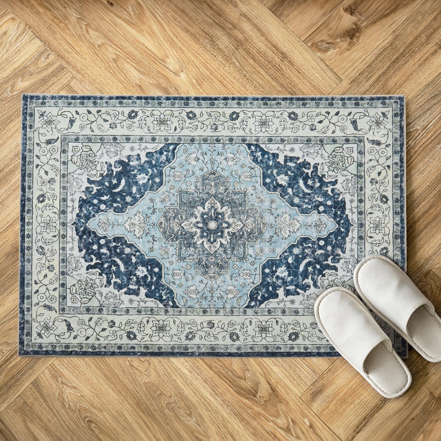 Topllen Blue Washable Area Rug - 2x3 Soft Entryway Carpet Blue Small Rugs Indoor for Front Door Entrance