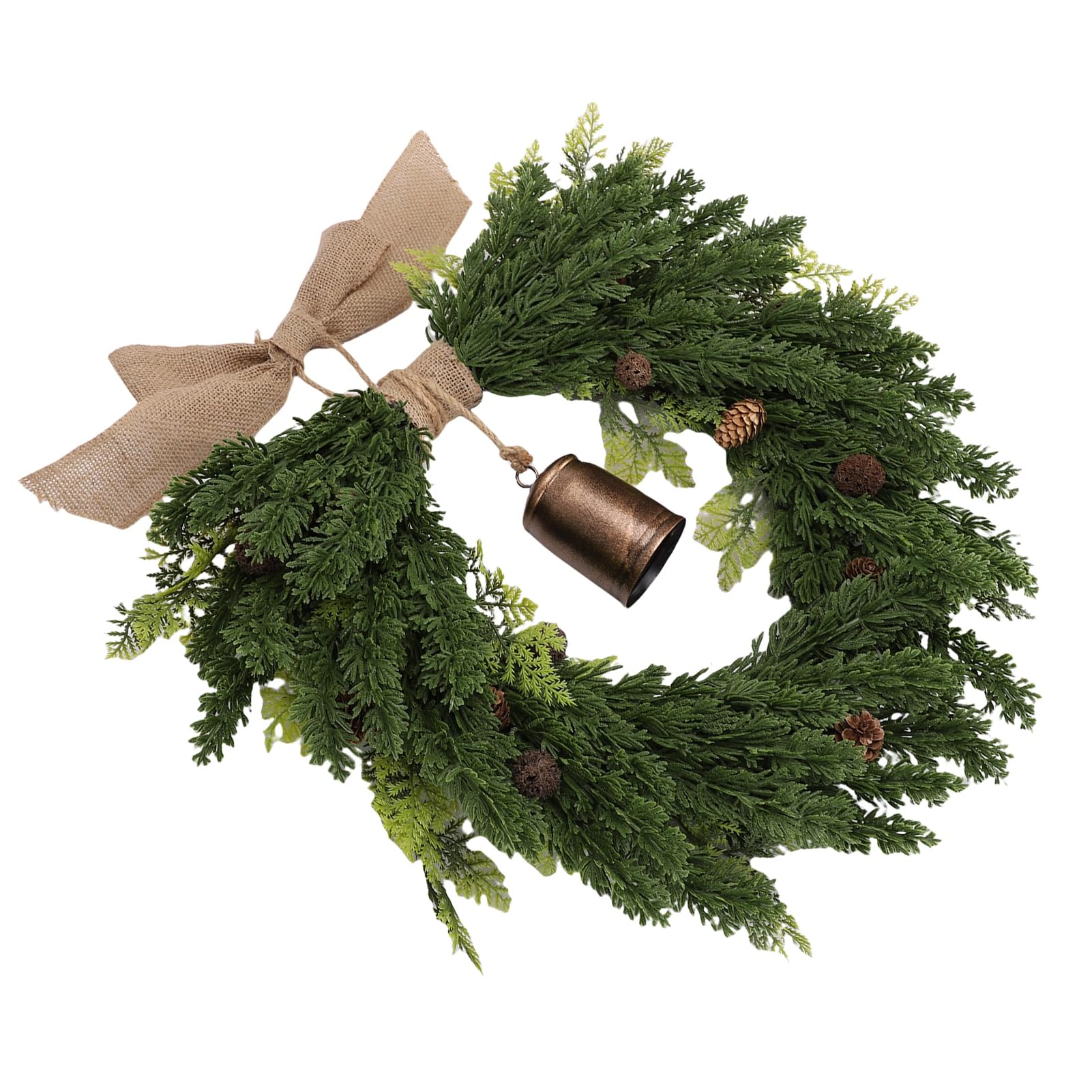 Cryfokt 19.7 Inch Cedar Xmas Wreath with Vintage Rustic Cow Bell Brown