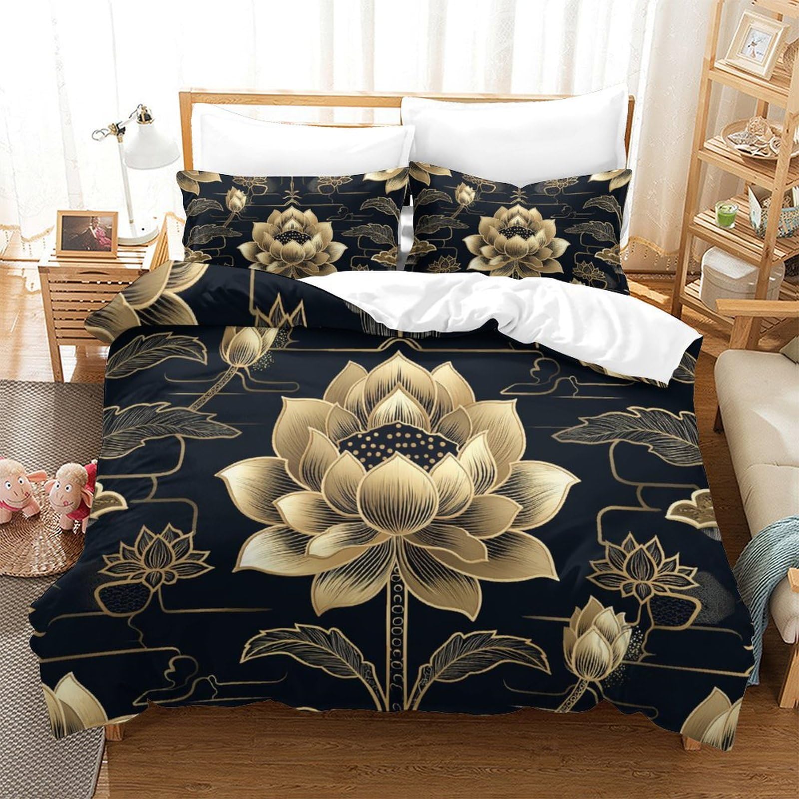 Housse de couette fermeture éclair finis les draps qui glissent avec la parure lotus 3D