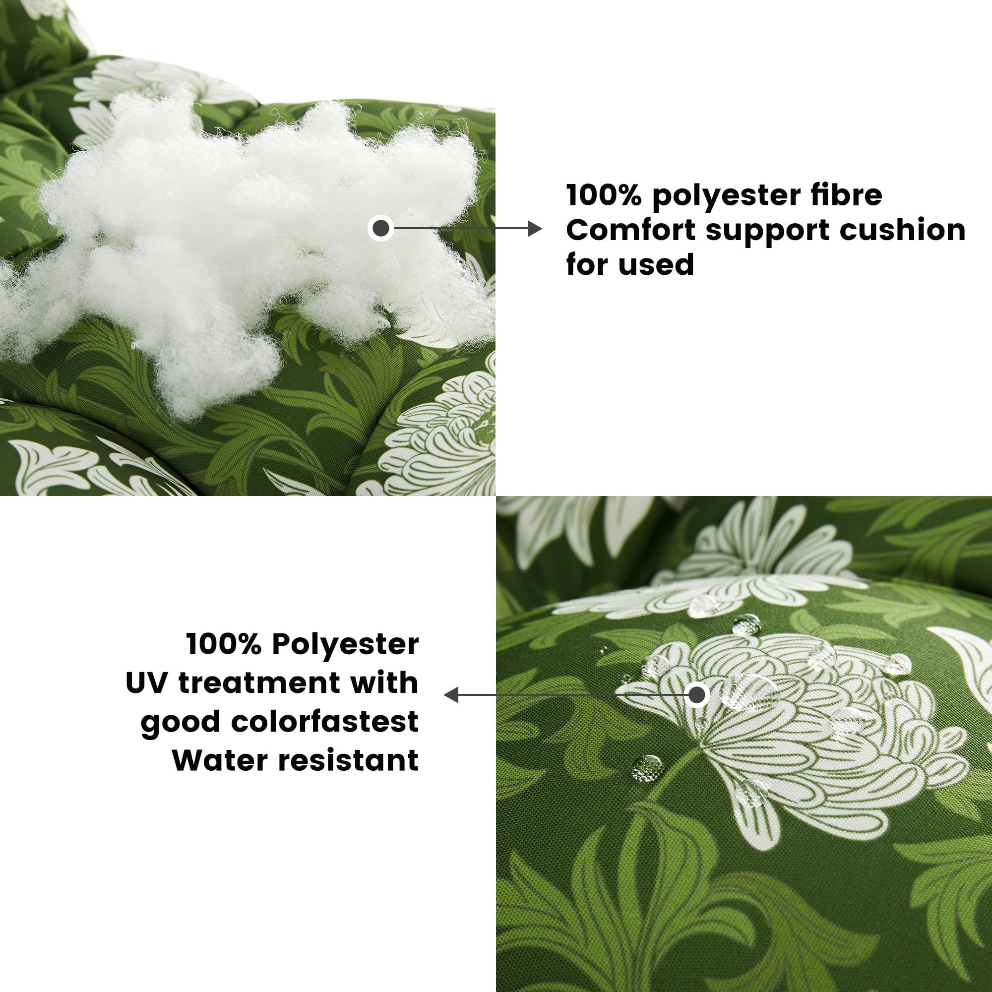 ARTPLAN Patio Chair Cushions Combined Seat and Back,Tufted Outdoor Swivel Chair Cushion with Tie,40"x20"x4"??î1 Count,Floral,Green