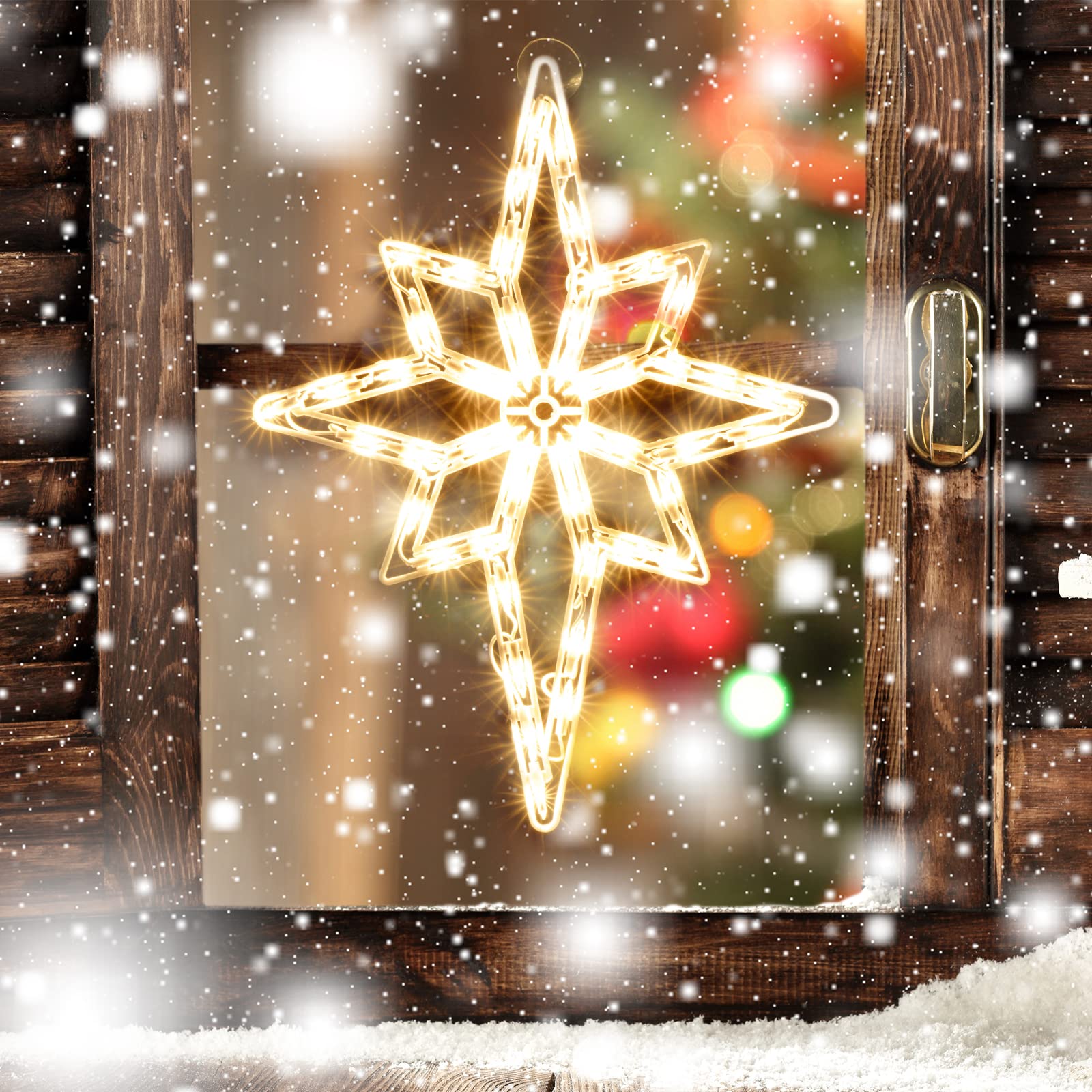 Weihnachts-Fenster-Silhouette-Lichter, beleuchteter Stern von Bethlehem, doppelseitige Dekorationen mit 50 Glühlampen, Mini-Licht, für Urlaub, Innenwand, Tür, Glasdekoration
