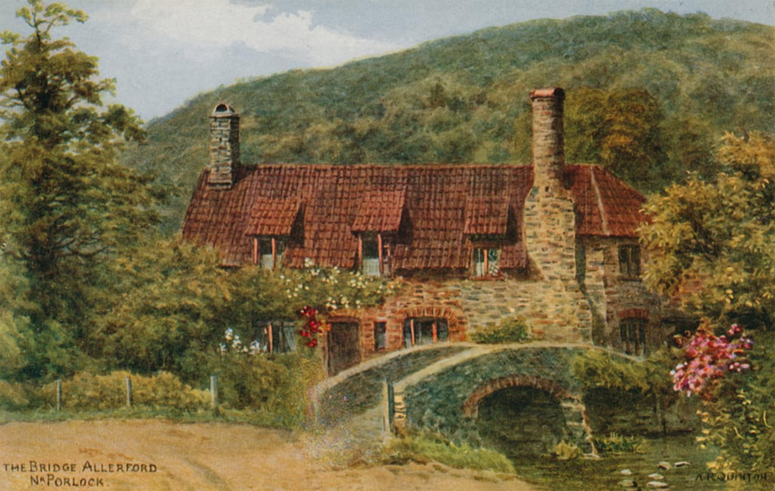 SERENDIPITP Vintage Picture Print on Canvas Wall Art Poster the Bridge Allerford Nr Porlock by Alfred Robert Quinton Artwork Print Poster for Wall Decor 60x90cm
