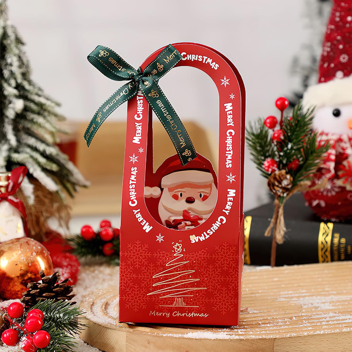 10 Pcs Christmas Apple Gift Boxes Cute Santa Claus Handheld Candy Treat Boxes for Xmas Birthday Party Supplies image 2