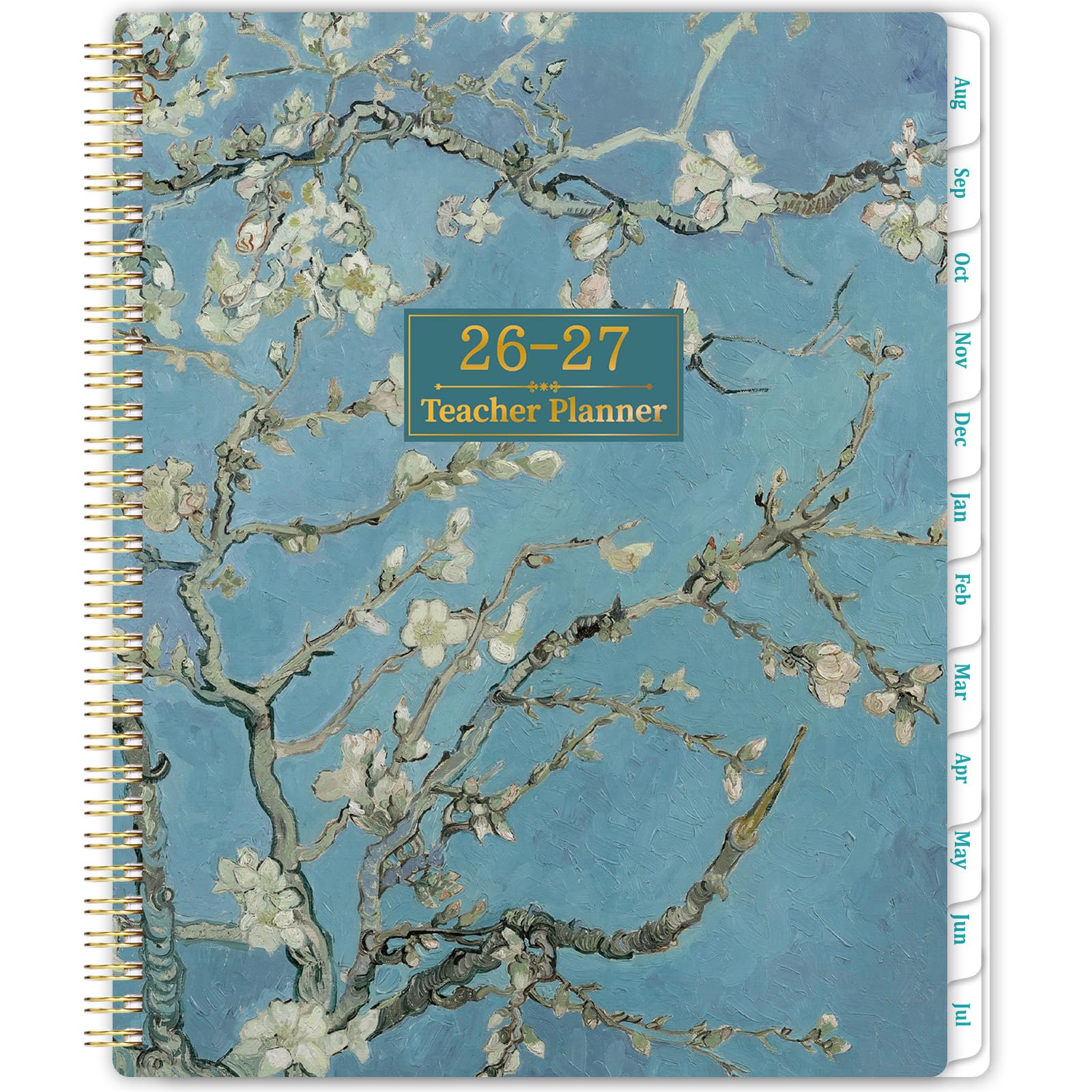 Teacher Planner 2026-2027 - A4 Teacher Planner from Aug. 2026 to Jul. 2027 for School Year, Floral Cover, Monthly Tabs, Back Pocket, 21ร28 cm