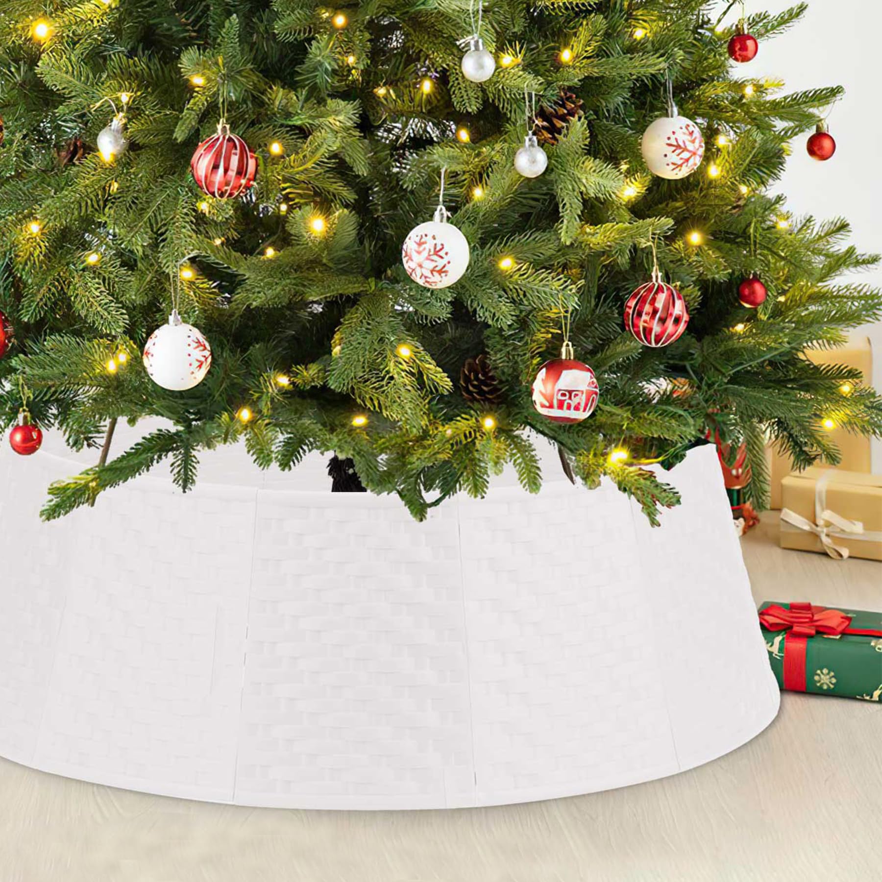 White Tree Collar Christmas Tree Collar - 28 inch Tree Base Cover Plastic Tree Ring Xmas Ornament for Christmas New Year Party Gifts Festival Holiday Decoration