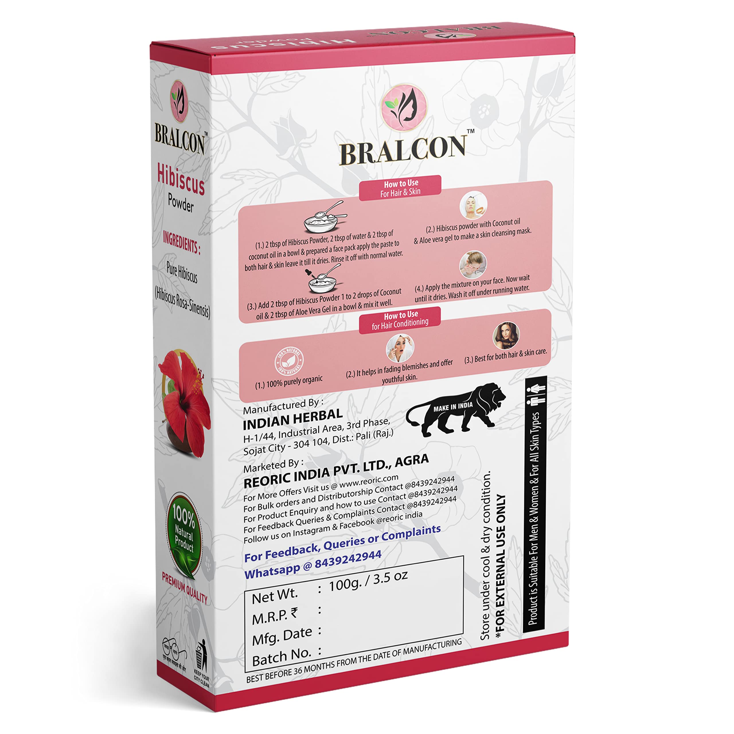 BRALCON Natural Hair Powder Combo 500g (100g x 5 Pack) 1