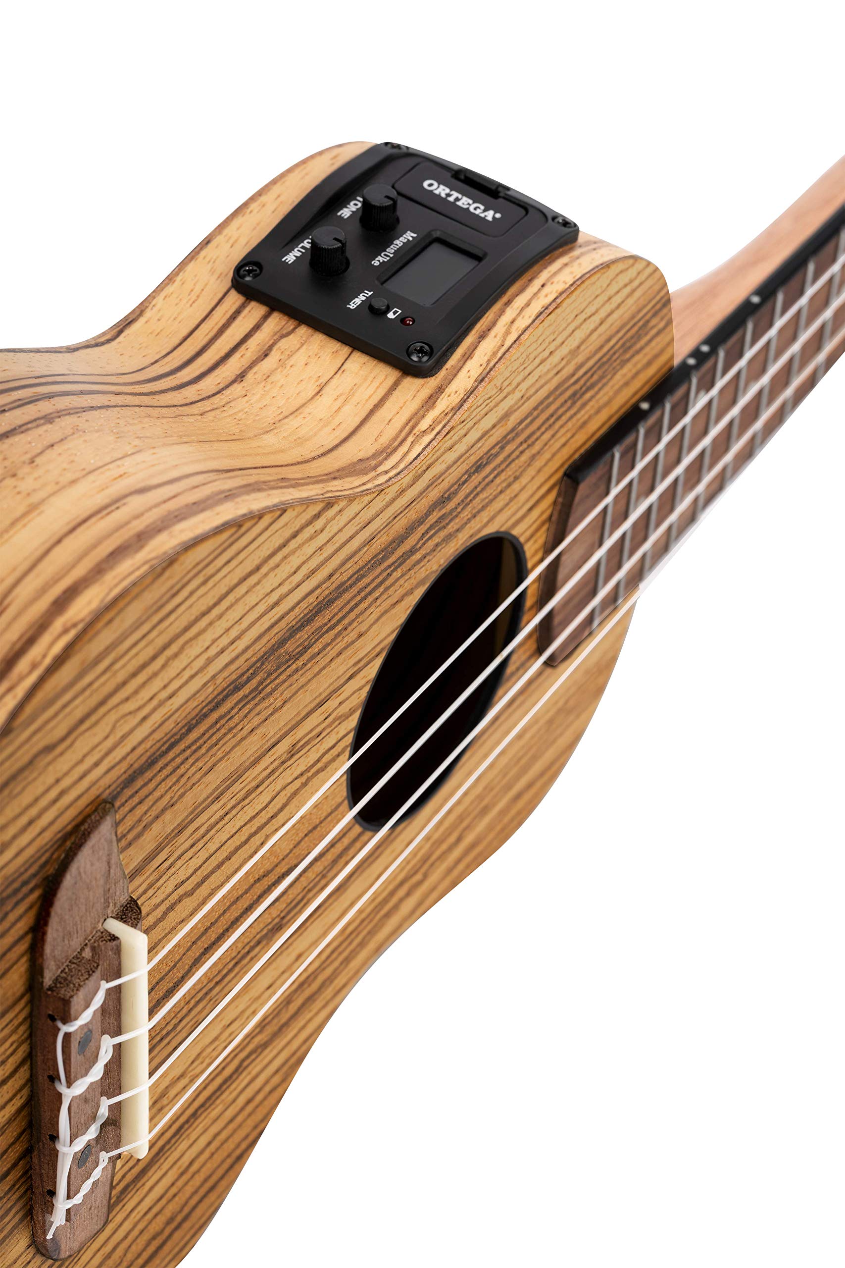 Ortega Guitars Ukulele Soprano Elettro-Acustico – Timber Series – Gig Bag Inclusa – Zebrawood, Natural (RFU10ZE)