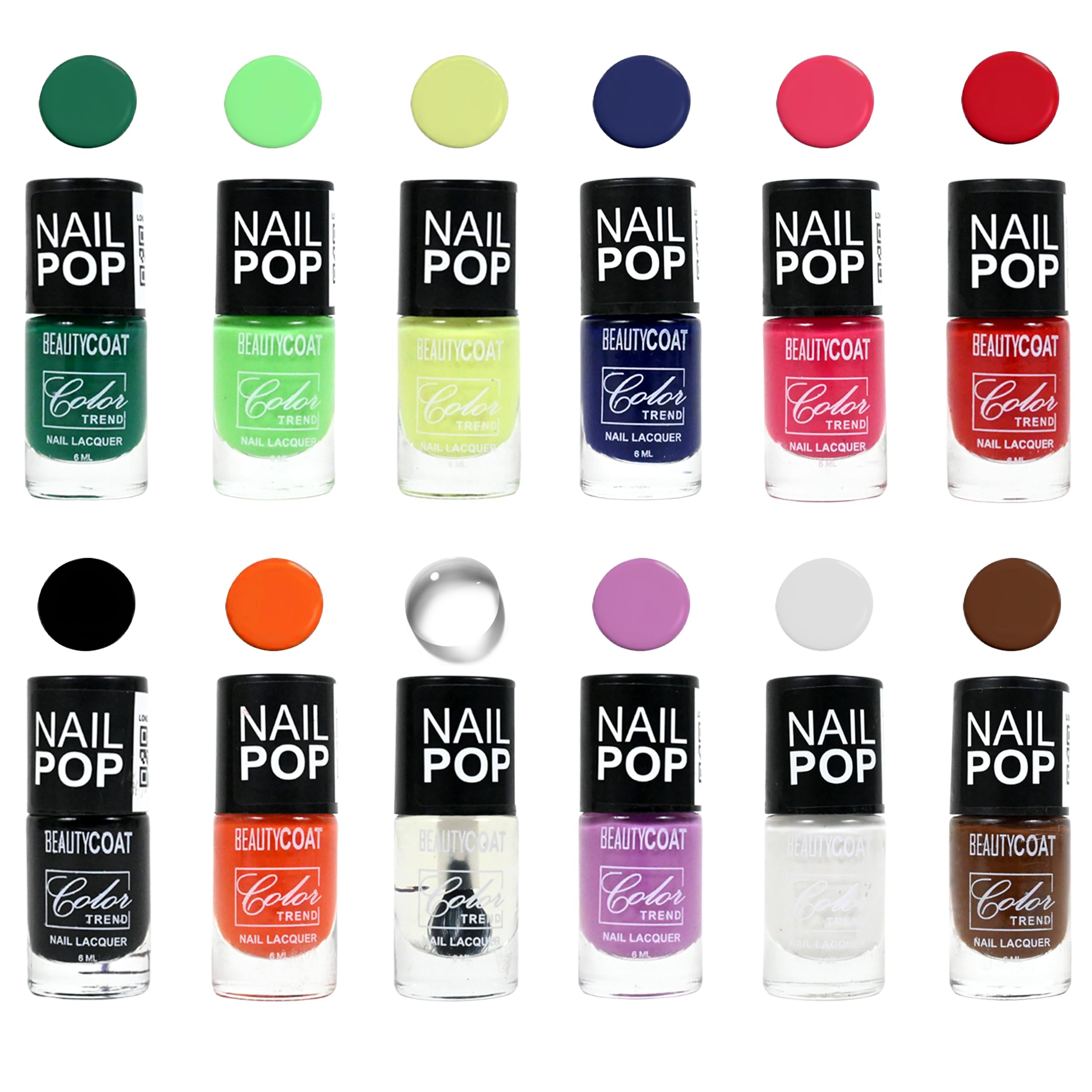 BEAUTYCOAT 12 Vibrant Shades Nail Polish Set – Nail Pop Colour Trend, Quick-Dry, 6ml Each