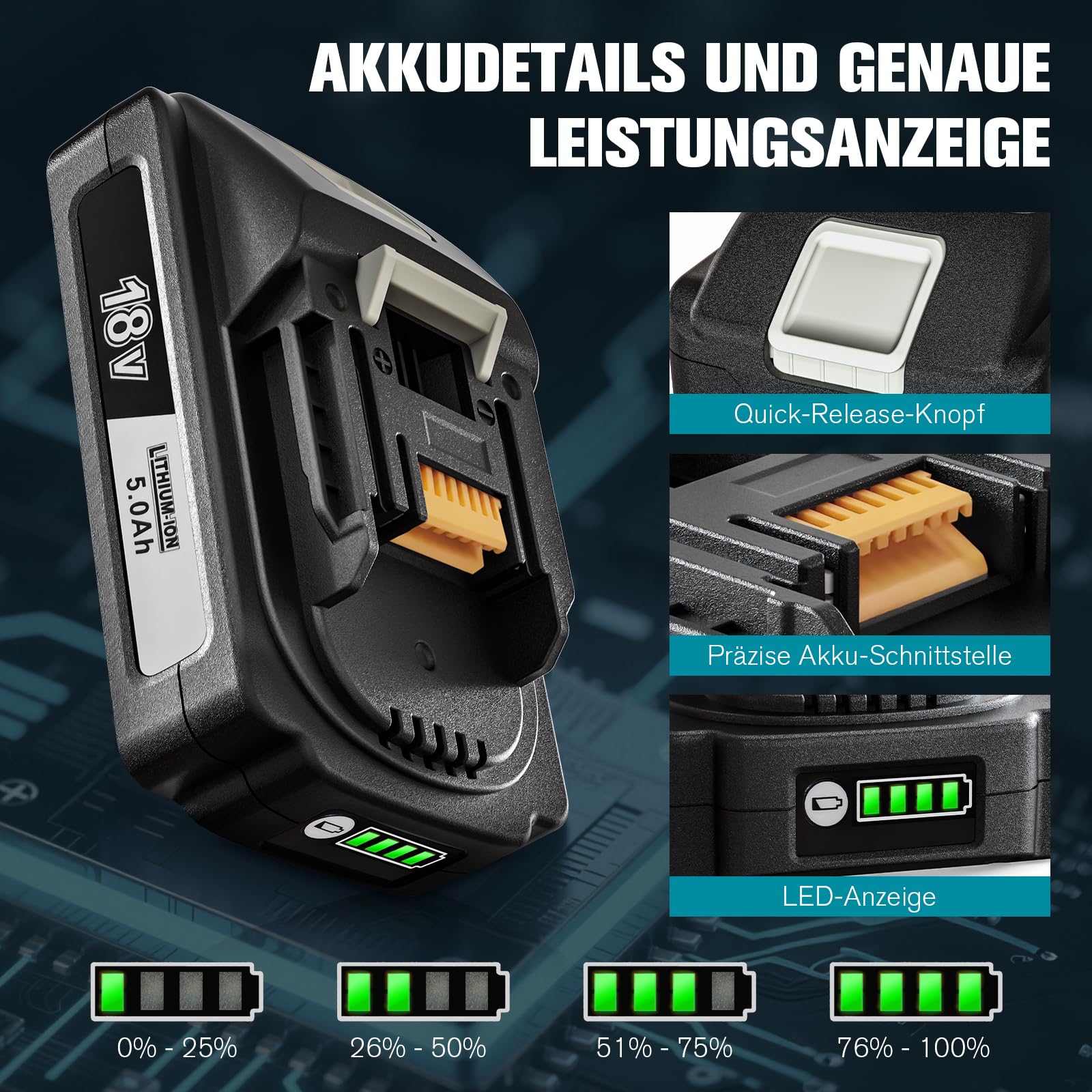 Batería de repuesto para Makita BL1860B BL1850B BL1840B BL1840B BL1830B BL1820B BL1815N de ion de litio, con indicador de combustible y cubierta de protección de la batería