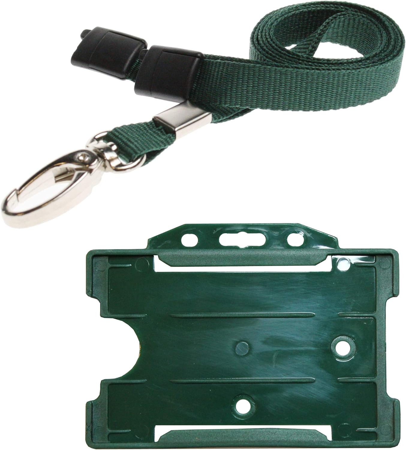 PCL Media ltd 10 Green Lanyard with Card Holders and 10 Neck Strap Safety Breakaway Lanyard (Green Metal Clip)