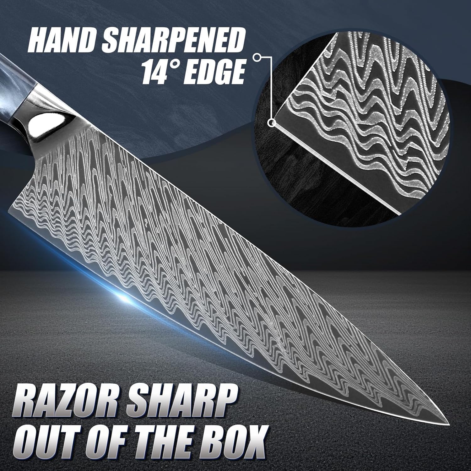 Huusk 8" Chef Knife, Stainless Japanese Kitchen Knife with Ergonomic Resin Handle & Sheath, Sharp Kitchen Knives Full Tang, Japanese High Carbon Steel Cooking Knifes, Gifts for Men and Women - Image 2