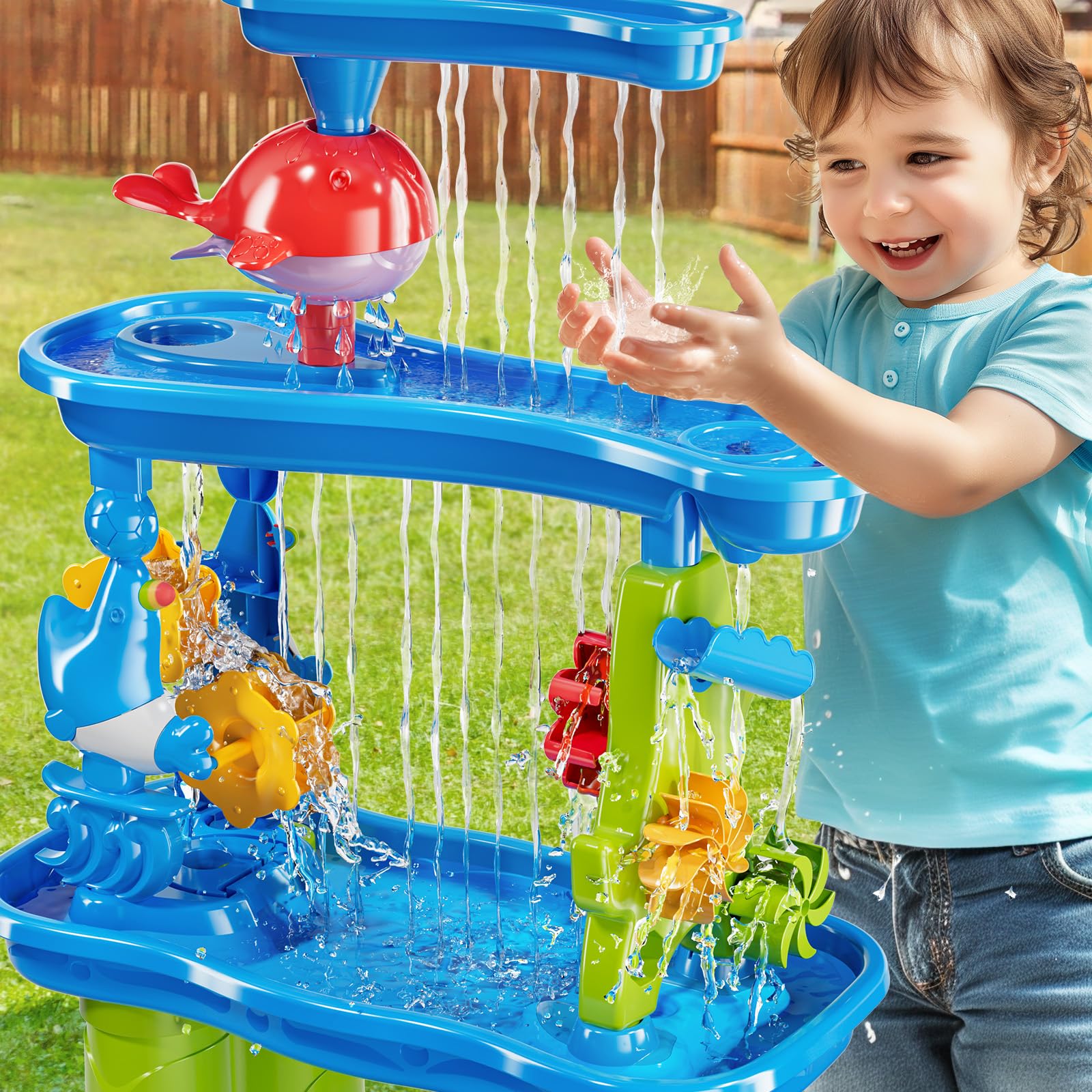 JUKUDAHU Water Table for Kids 3 4 5 6 7 Years Old - Water Playset for Toddlers 1-3 3-5, Water and Sand Play, Backyard Water Table, Summer Outdoor Beach Toys, Sensory Activity, Gifts for Boys Girls