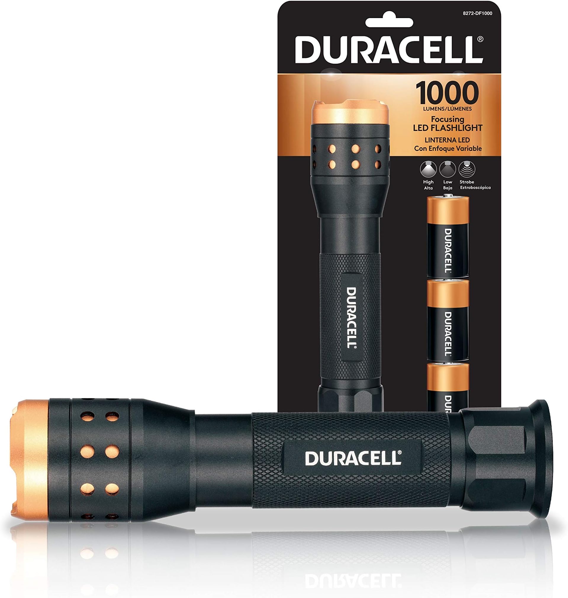 Infinity X1 DURACELL 1,000 Lumen Aluminum Focusing Flashlight for Everyday Use - Ultra-Light and Easy to Carry Design with 3 Modes and 3-C Batteries Included. Great for in-Door & Out-Door Use