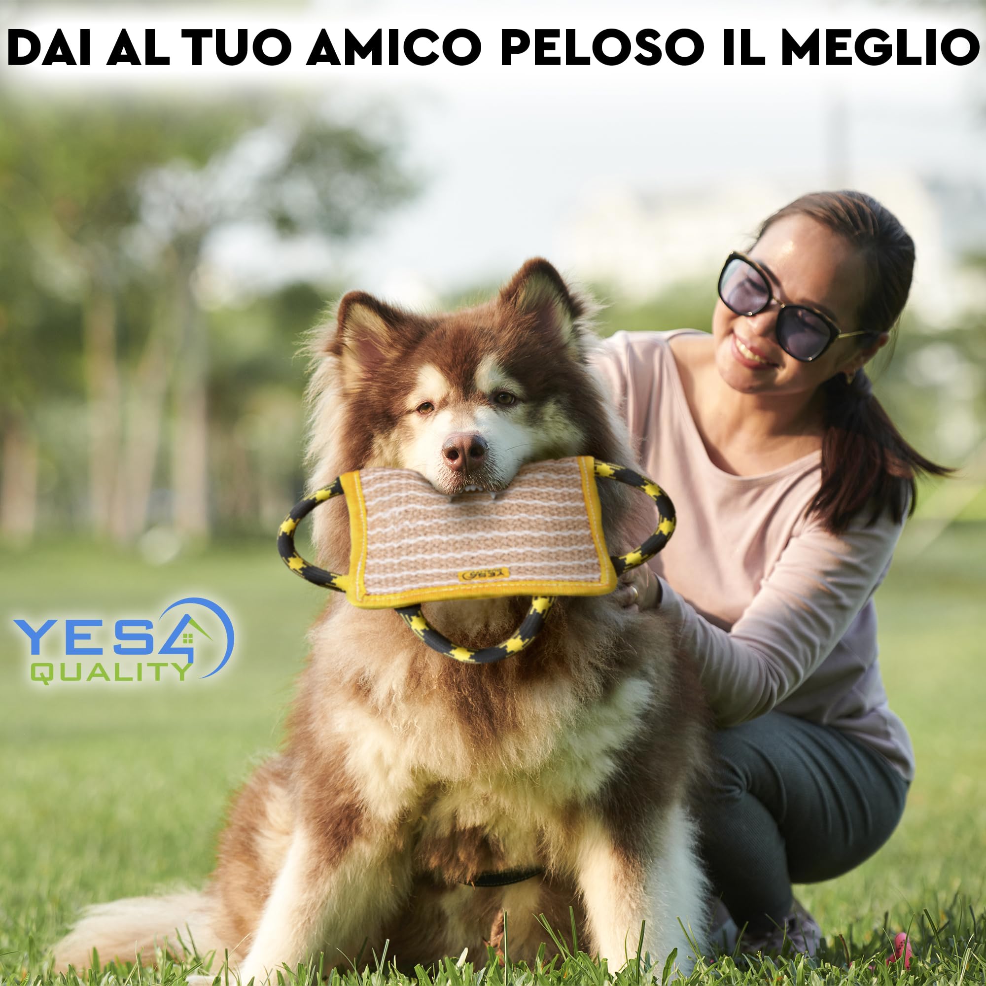 Cuscino per morso di cane 25x18 cm con 3 manici in nylon, Giocattolo da masticare per cani per sport e allenamento, Giocattolo da rimorchiatore per gioco interattivo di Yes4Quality