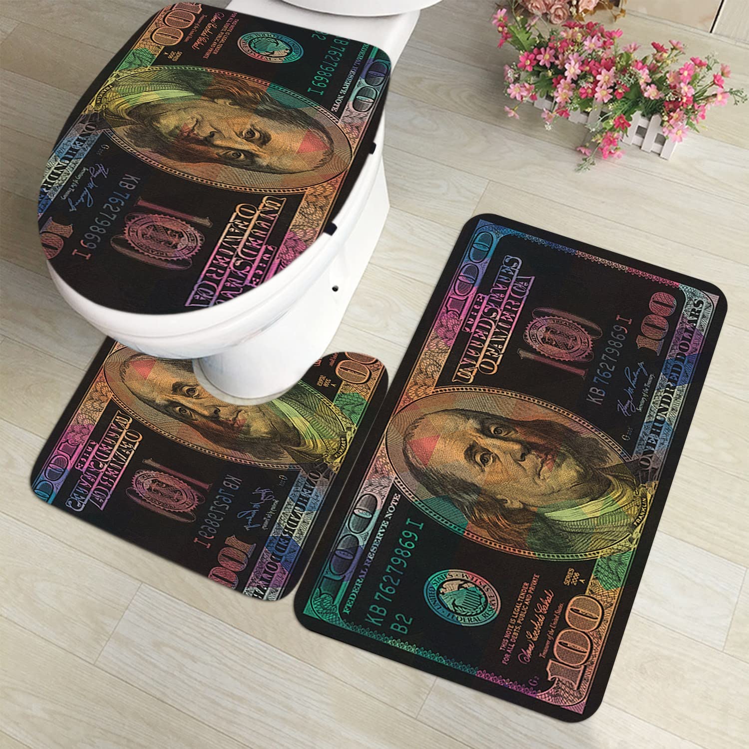 GUBIYU Bath Set - 3 Piece Thick Non-Slip Money Mat & Mats, Extra Soft & Absorbent, Washable Toilet Runner for Bathroom Decor