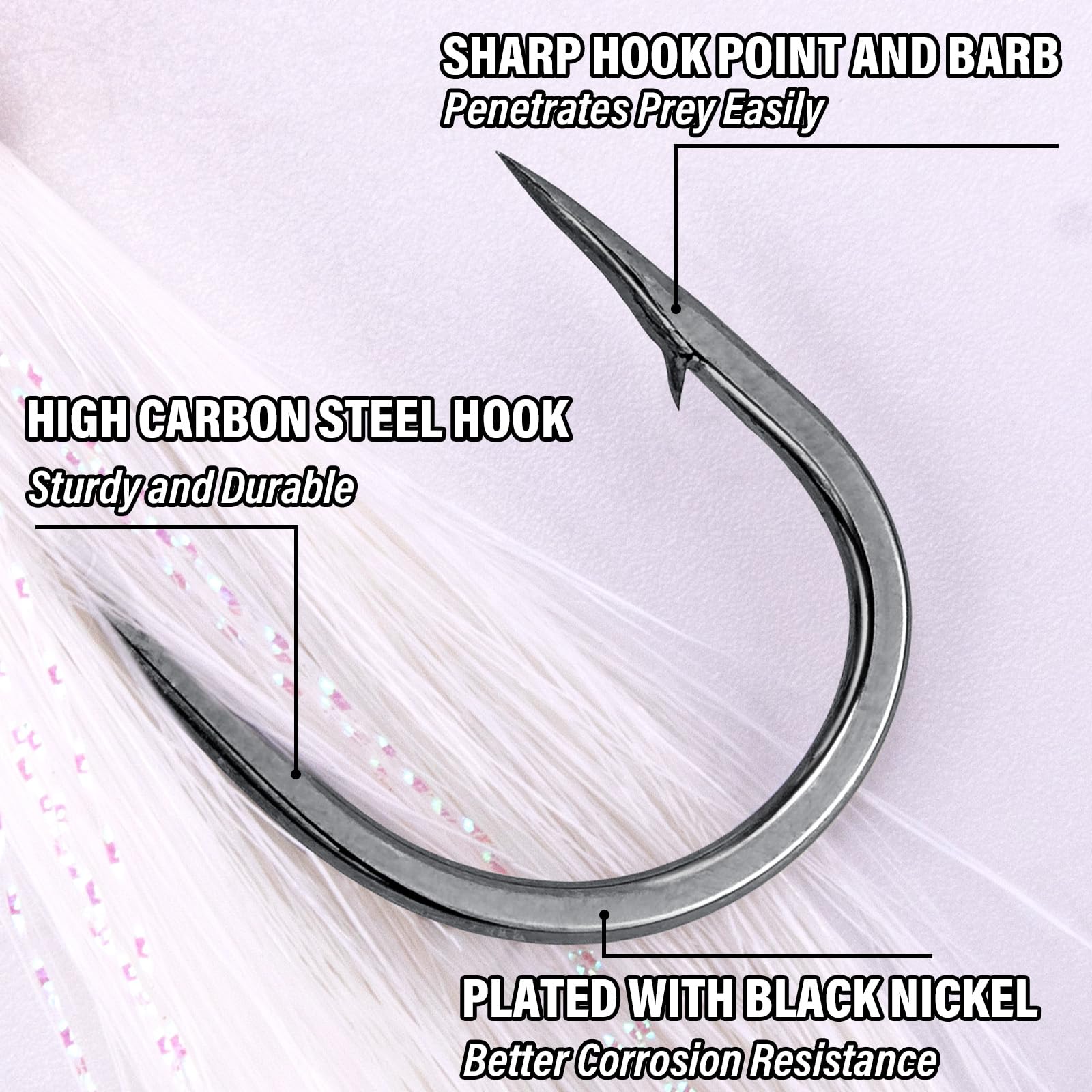 Alwonder 3/5 Pack Bucktail Jigs, Salzwasser Angeln Jig Bucktail Angelköder Surf Angeln Jig Köpfe Swimbait Jigs Heilbutt Flunder Striper Köder, Weiß 28,3 g