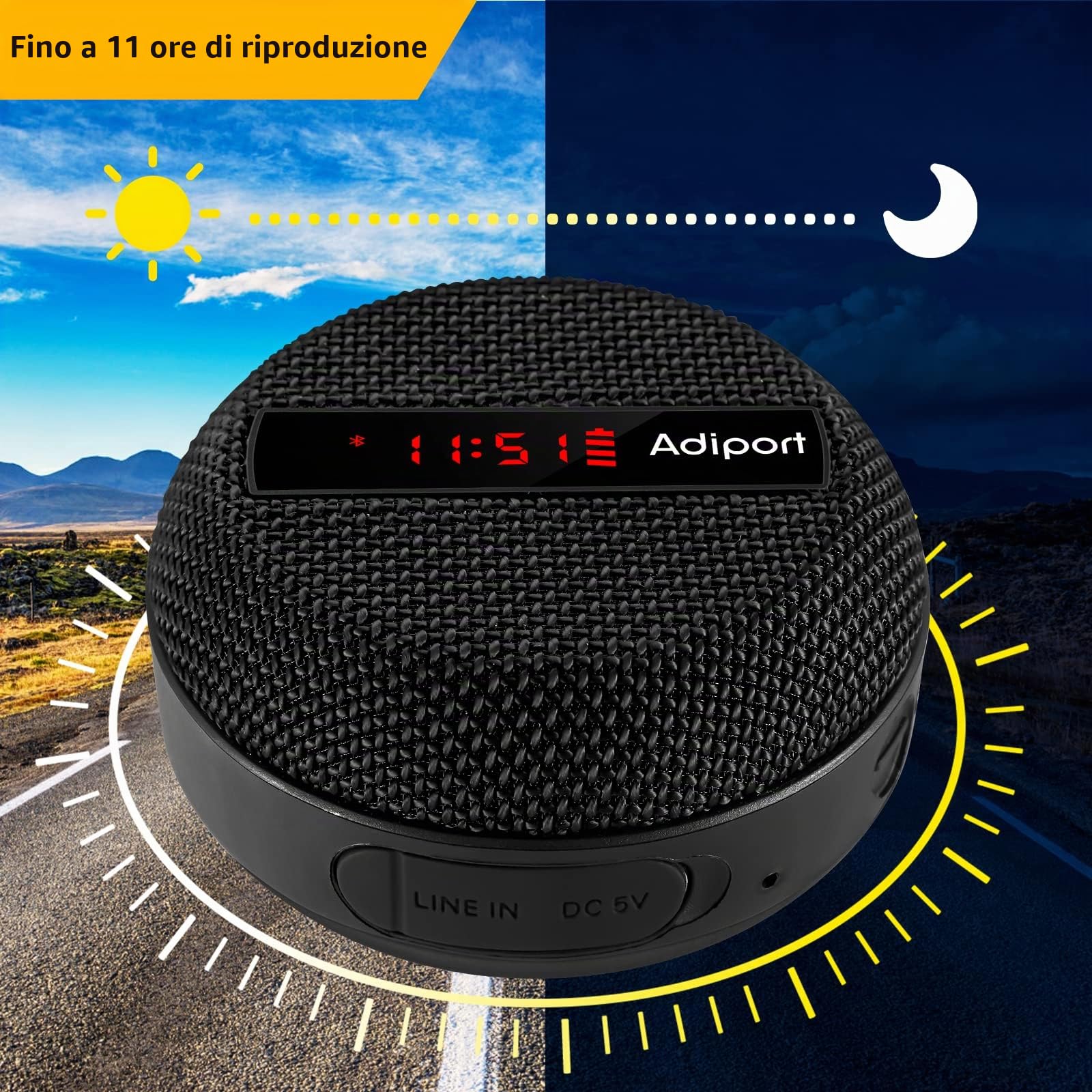 altoparlante bluetooth bicicletta,velocità di guida, visualizzazione tempo,altoparlante portatile wireless per bicicletta, IP65 impermeabile e antiurto per escursioni in bicicletta all'aperto
