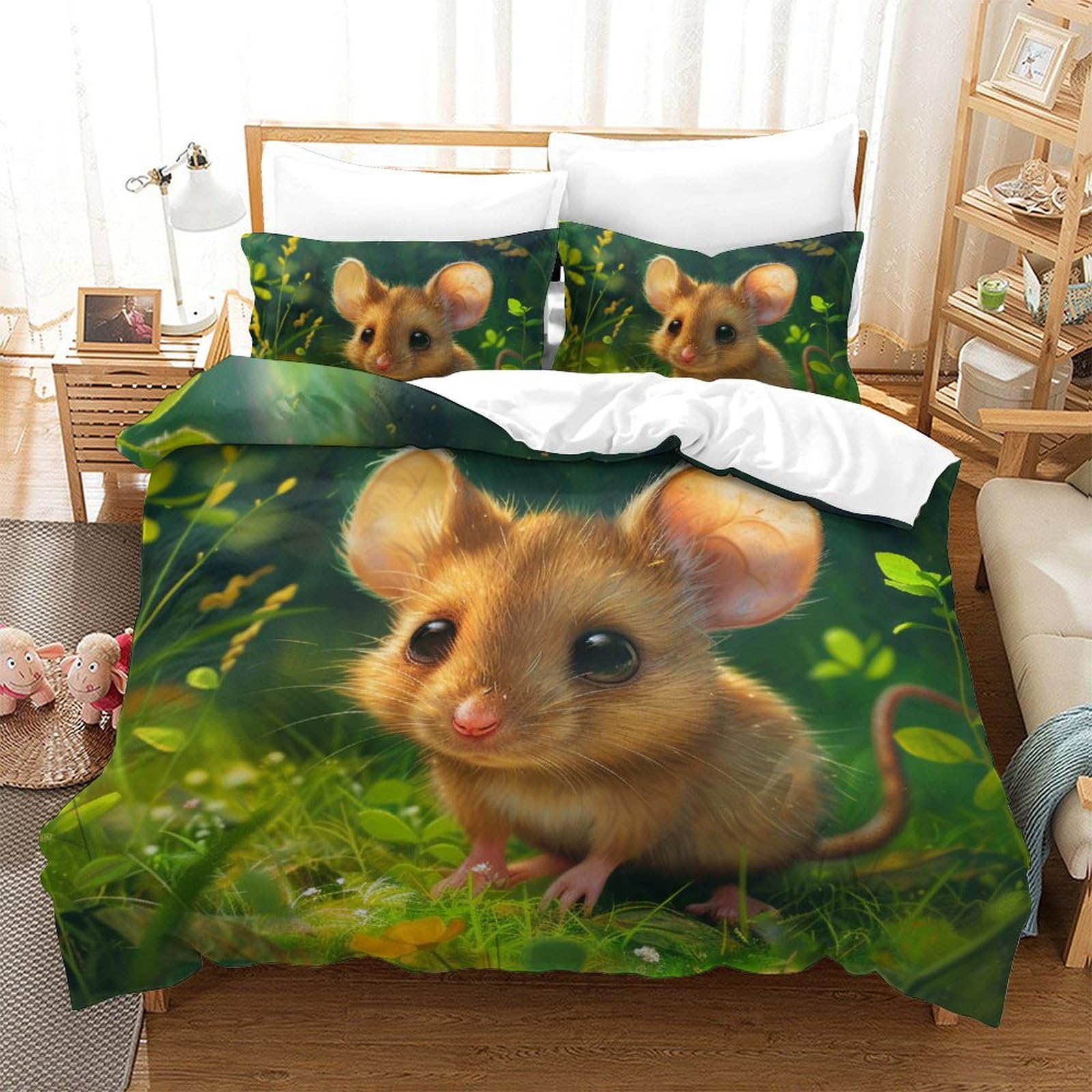 Housse de couette souris 3D double 200x200 pour une chambre d'enfant moderne et cosy