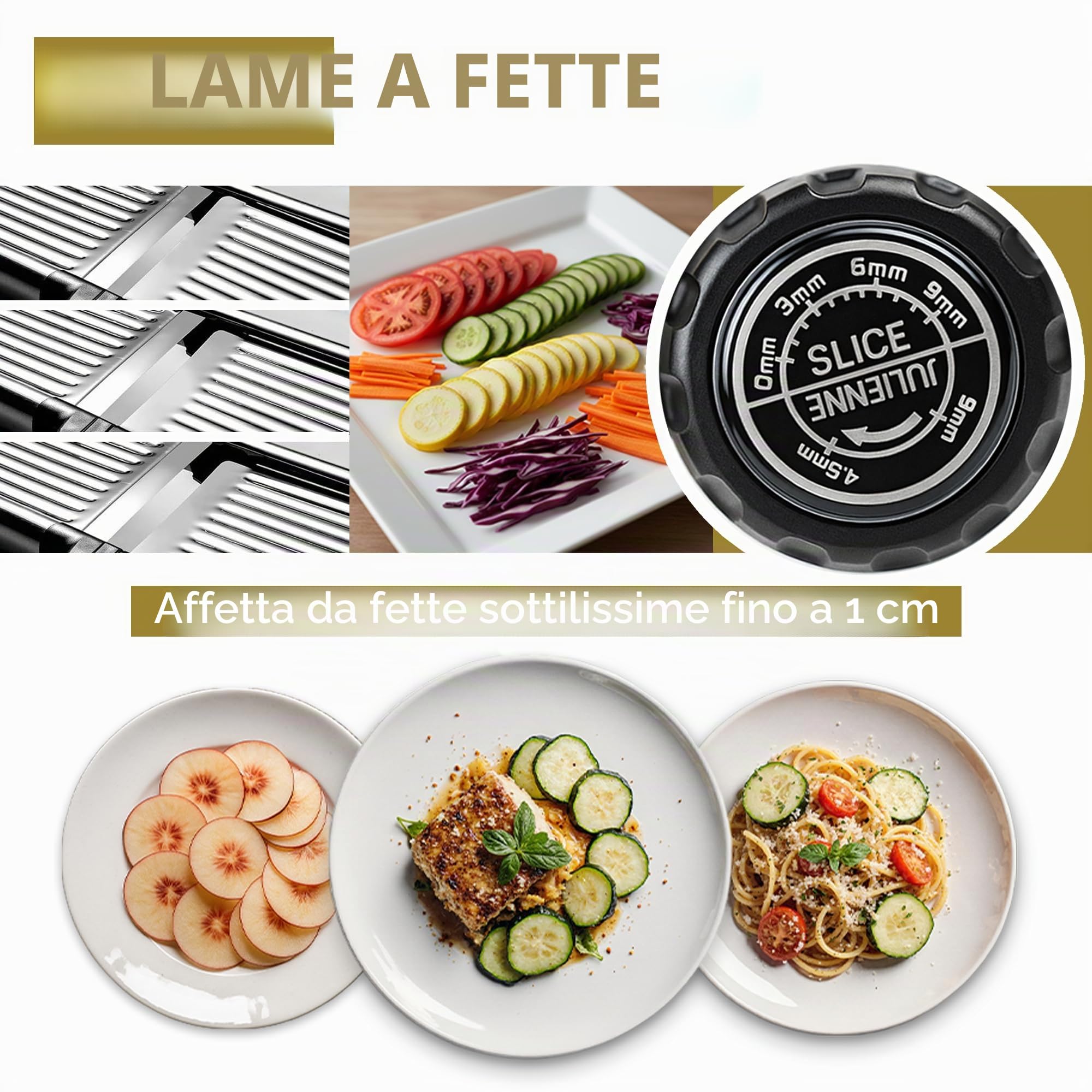 Mandolina affetta verdure regolabile, in acciaio inox, per tagliare patatine a griglia, verdure e cipolle